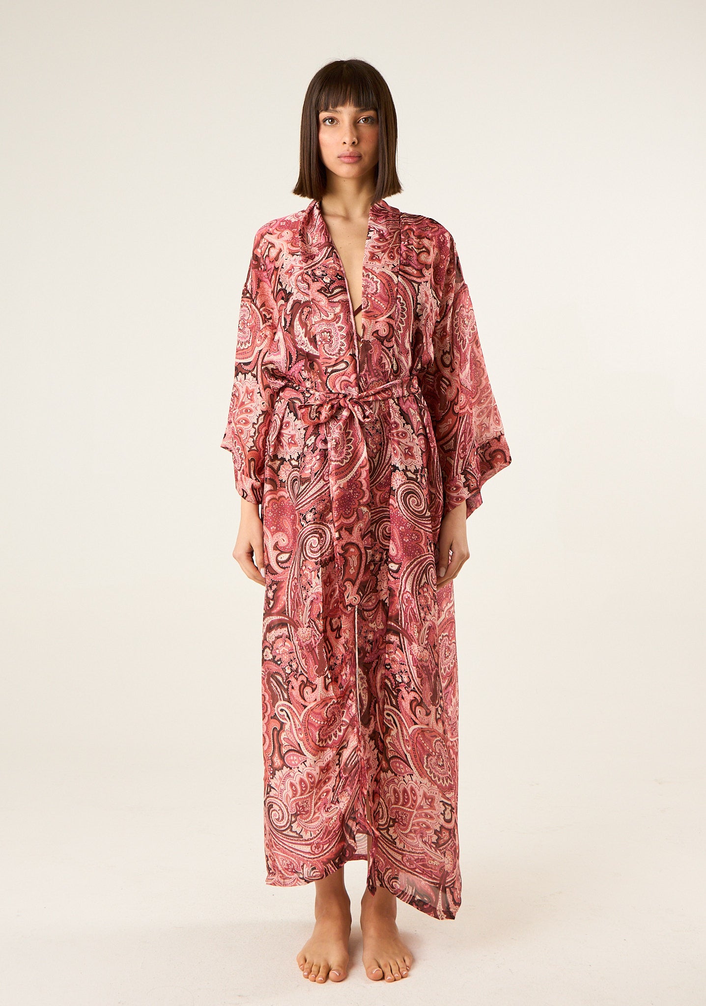 Kimono lungo in tessuto scivolato