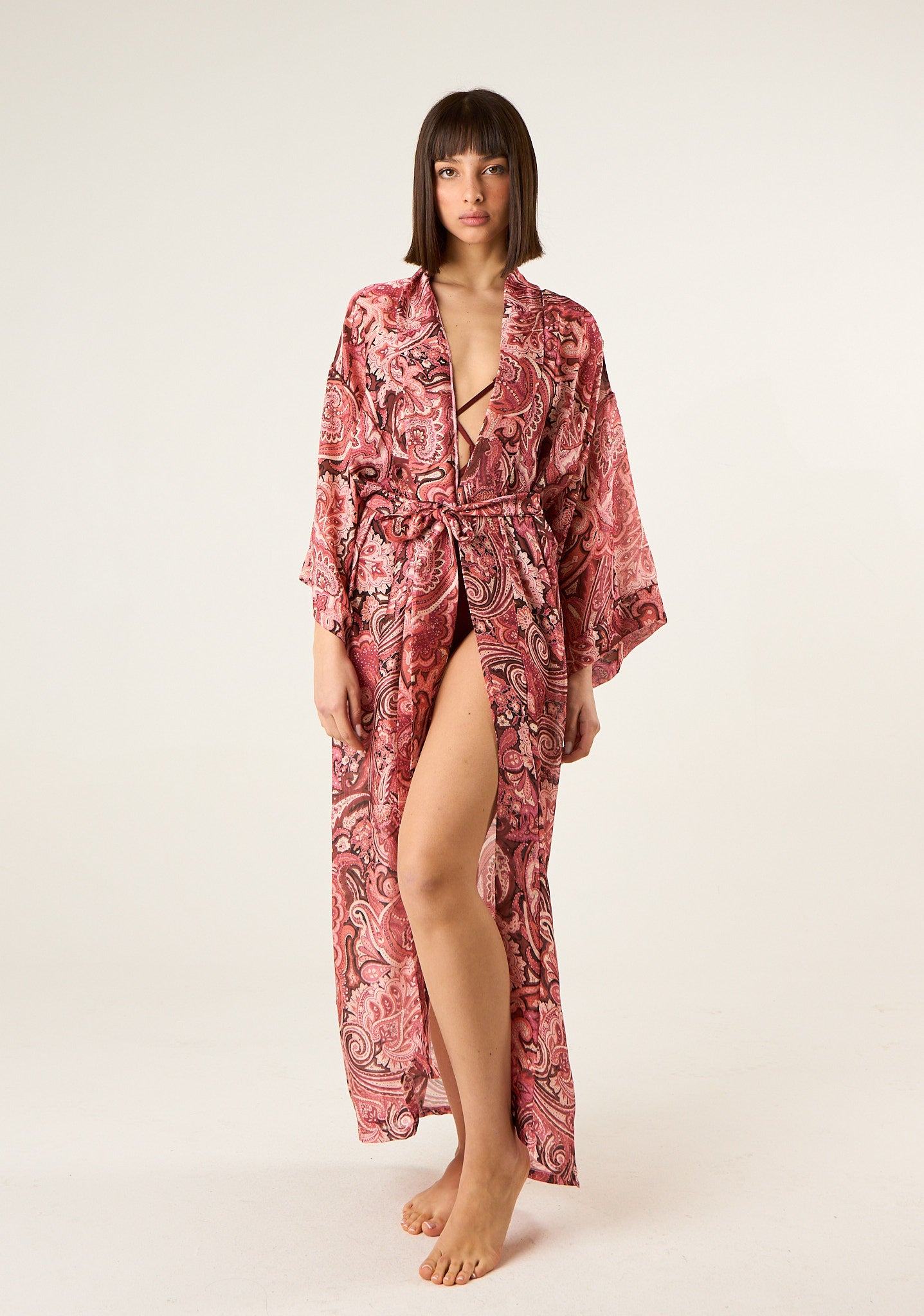 Kimono lungo in tessuto scivolato