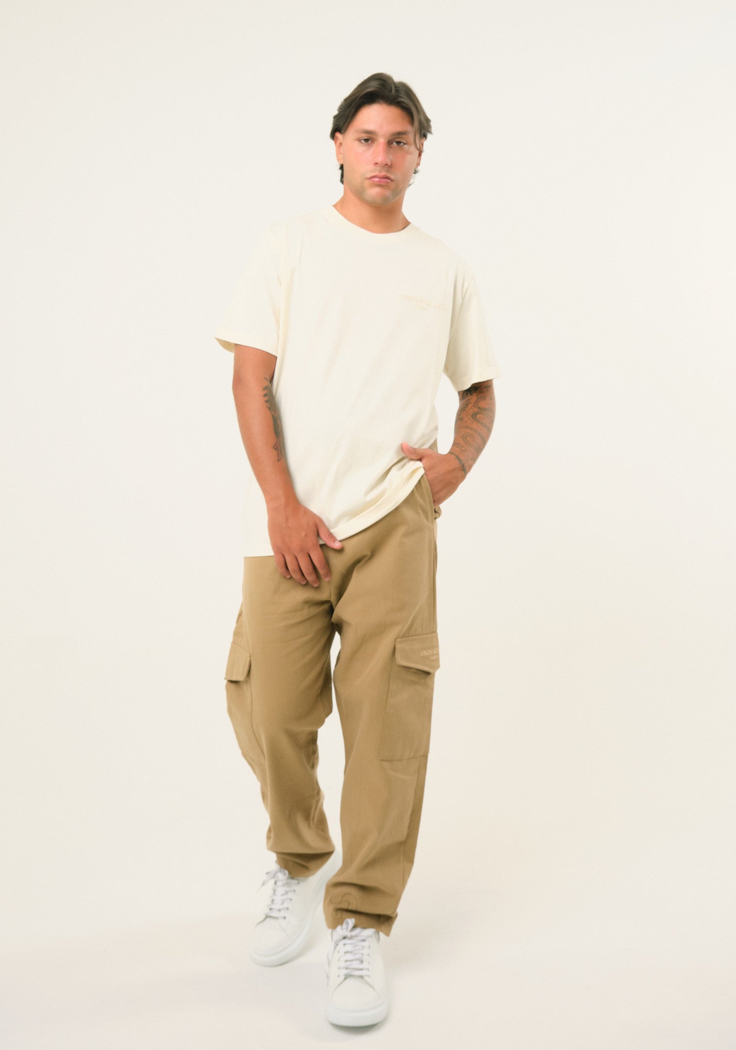 Pantalone cargo in gabardine