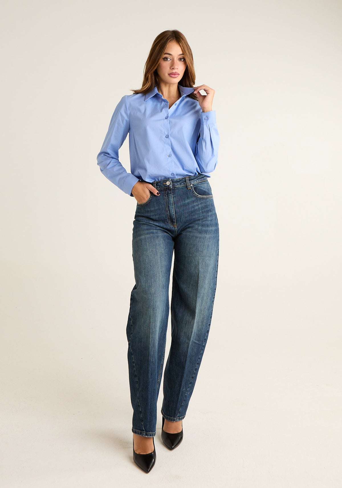 Jeans barrel sabbiato