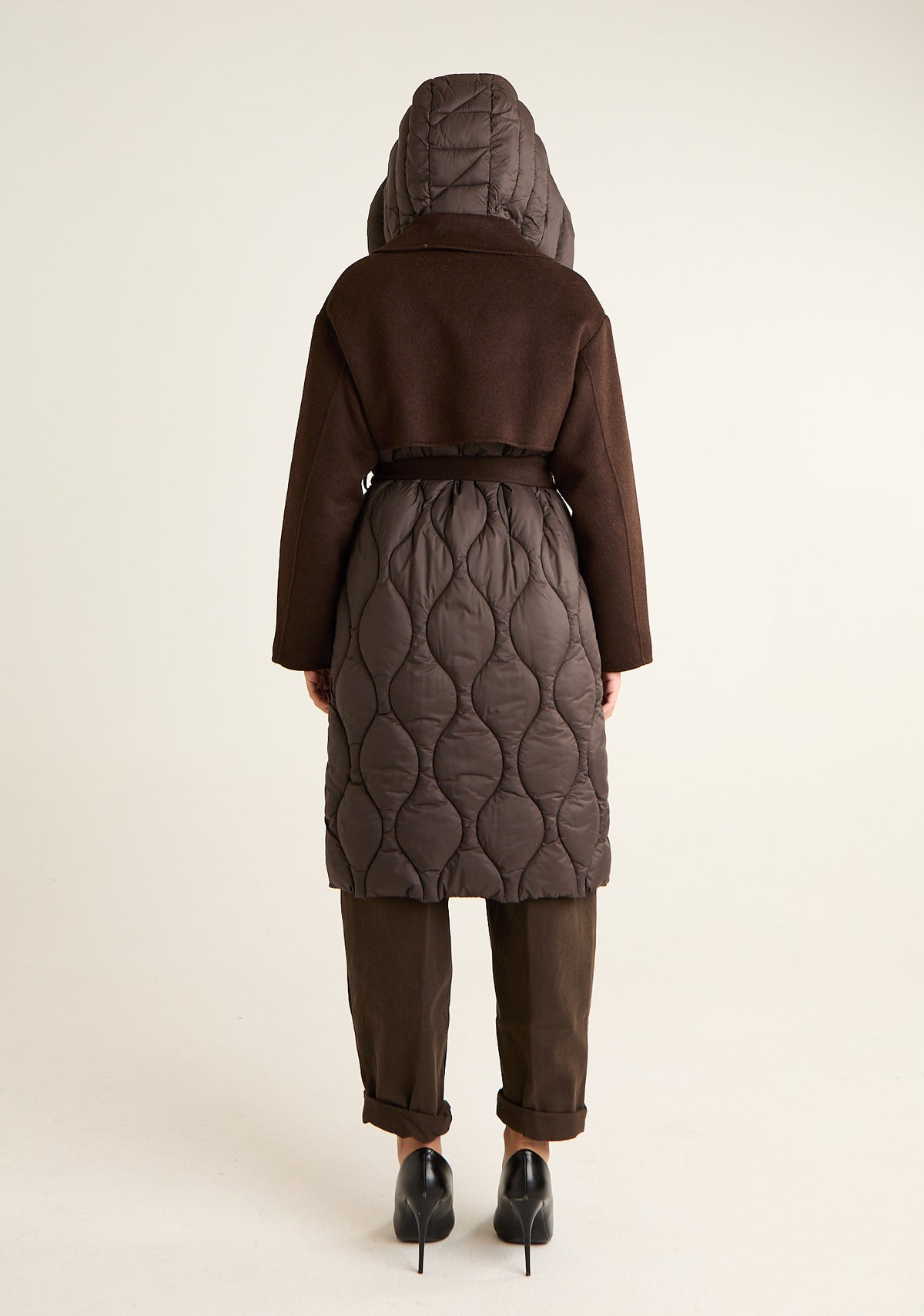 Cappotto bi-tessuto con cappuccio removibile