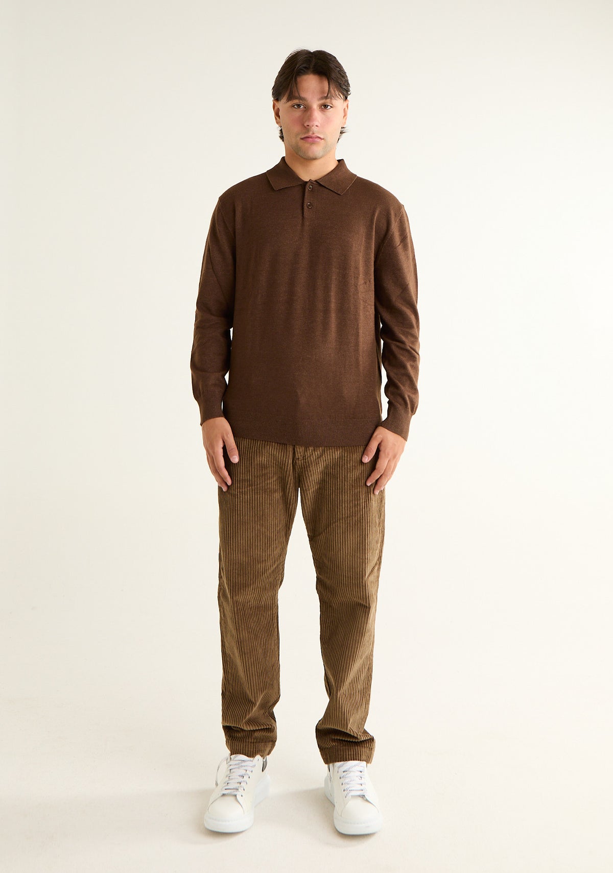 Maglia polo in lana a maniche lunghe