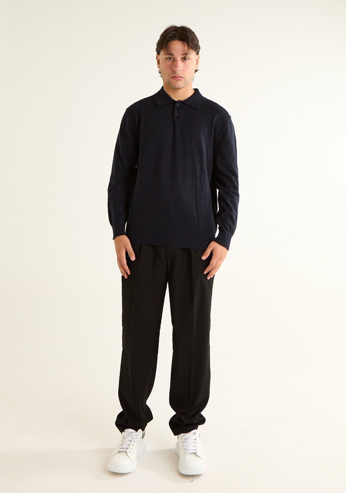 Maglia polo in lana a maniche lunghe