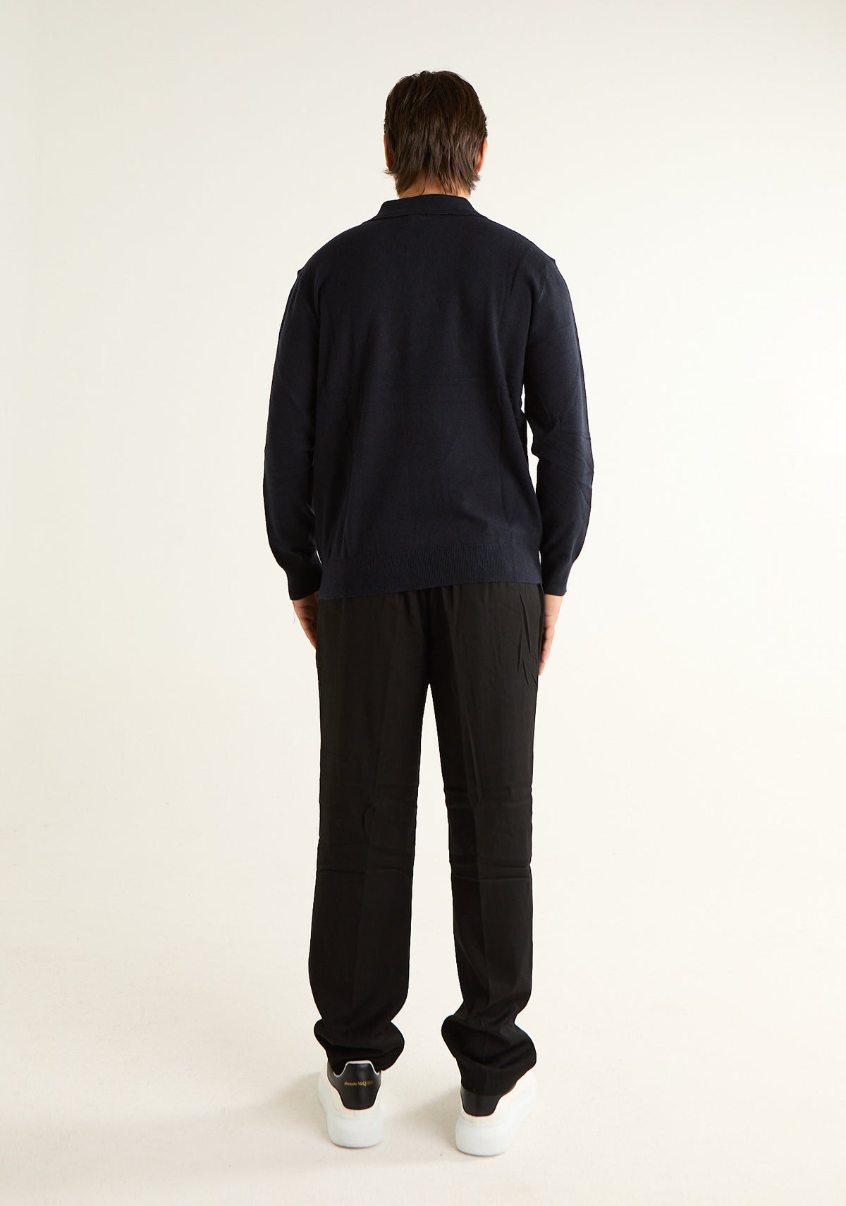 Maglia polo in lana a maniche lunghe