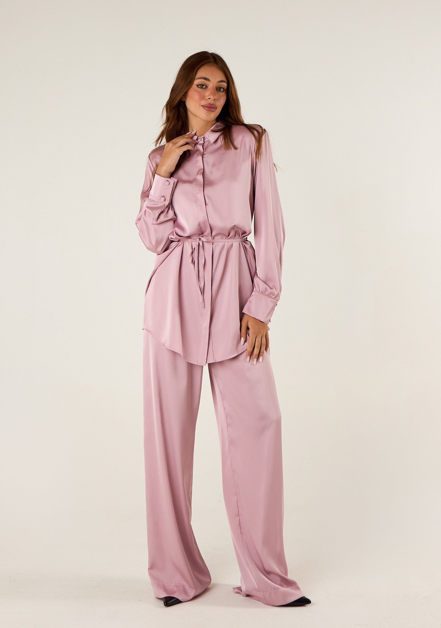 Camicia lunga con cintura coordinata