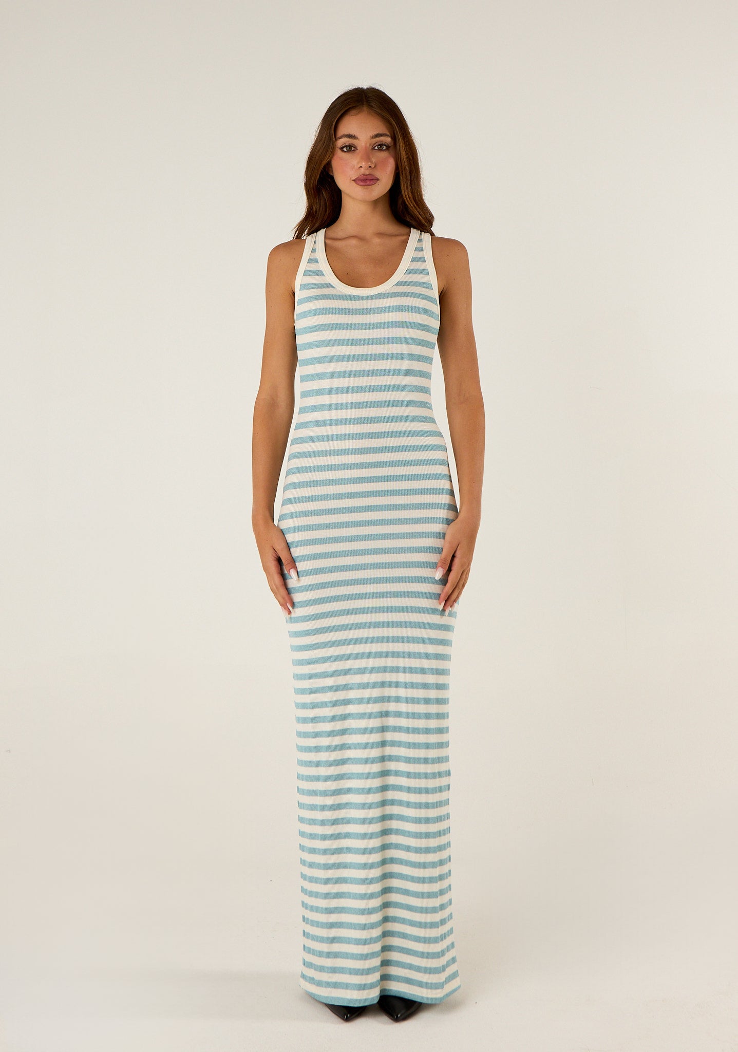 Abito maxi canottta a righe lurex