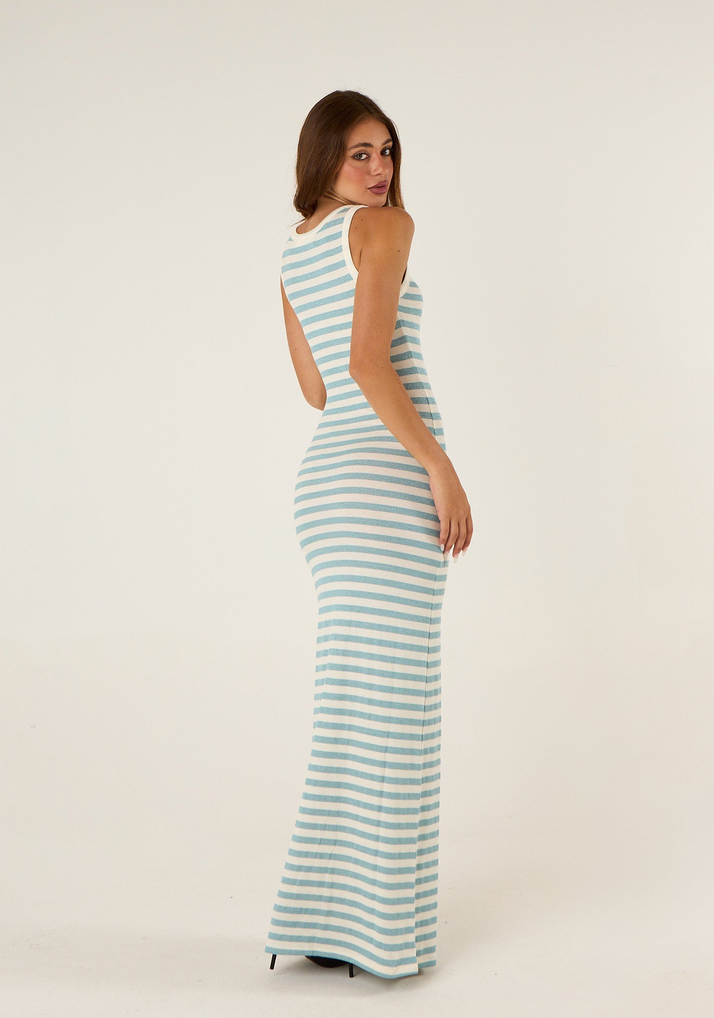 Abito maxi canottta a righe lurex
