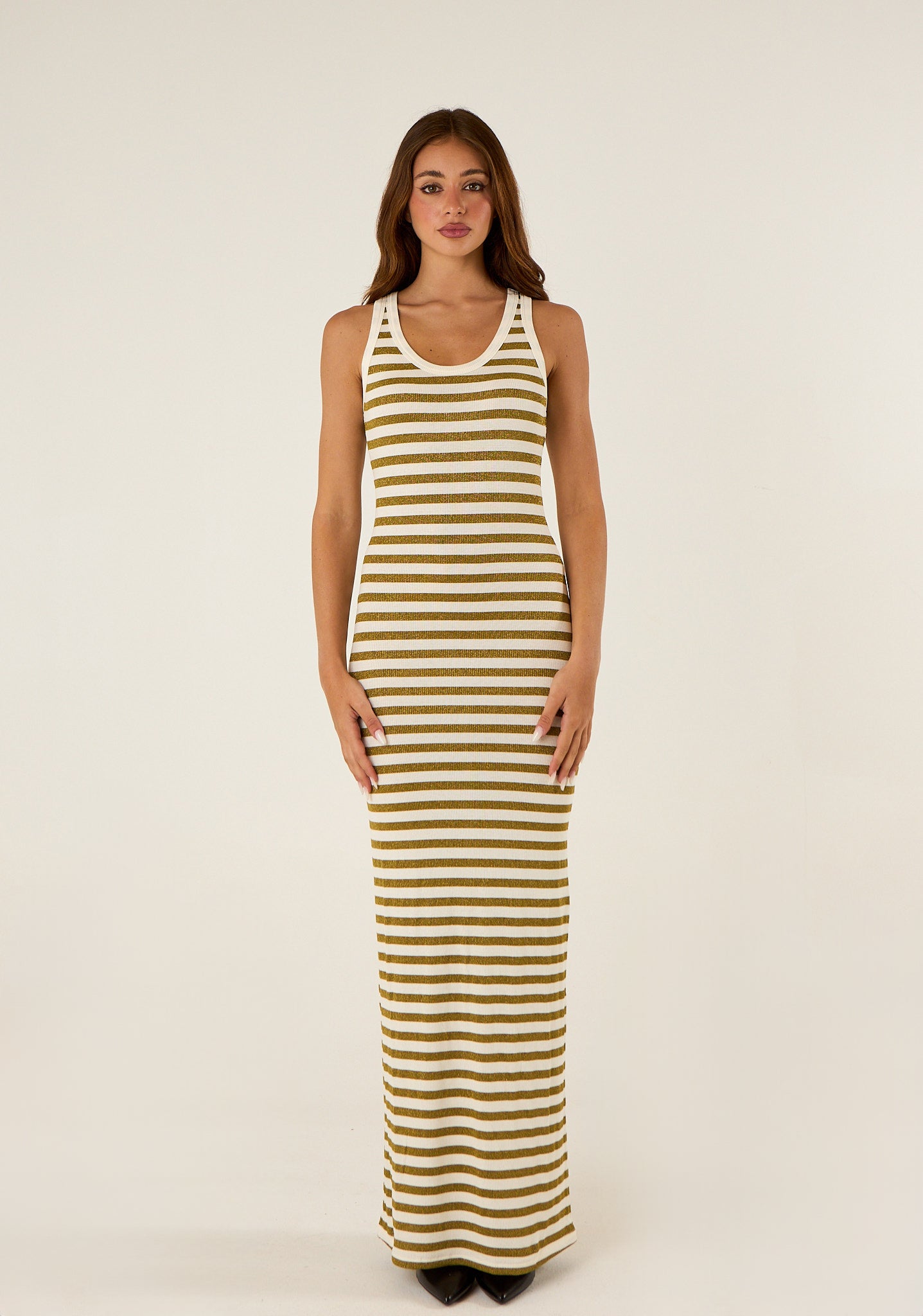 Abito maxi canottta a righe lurex