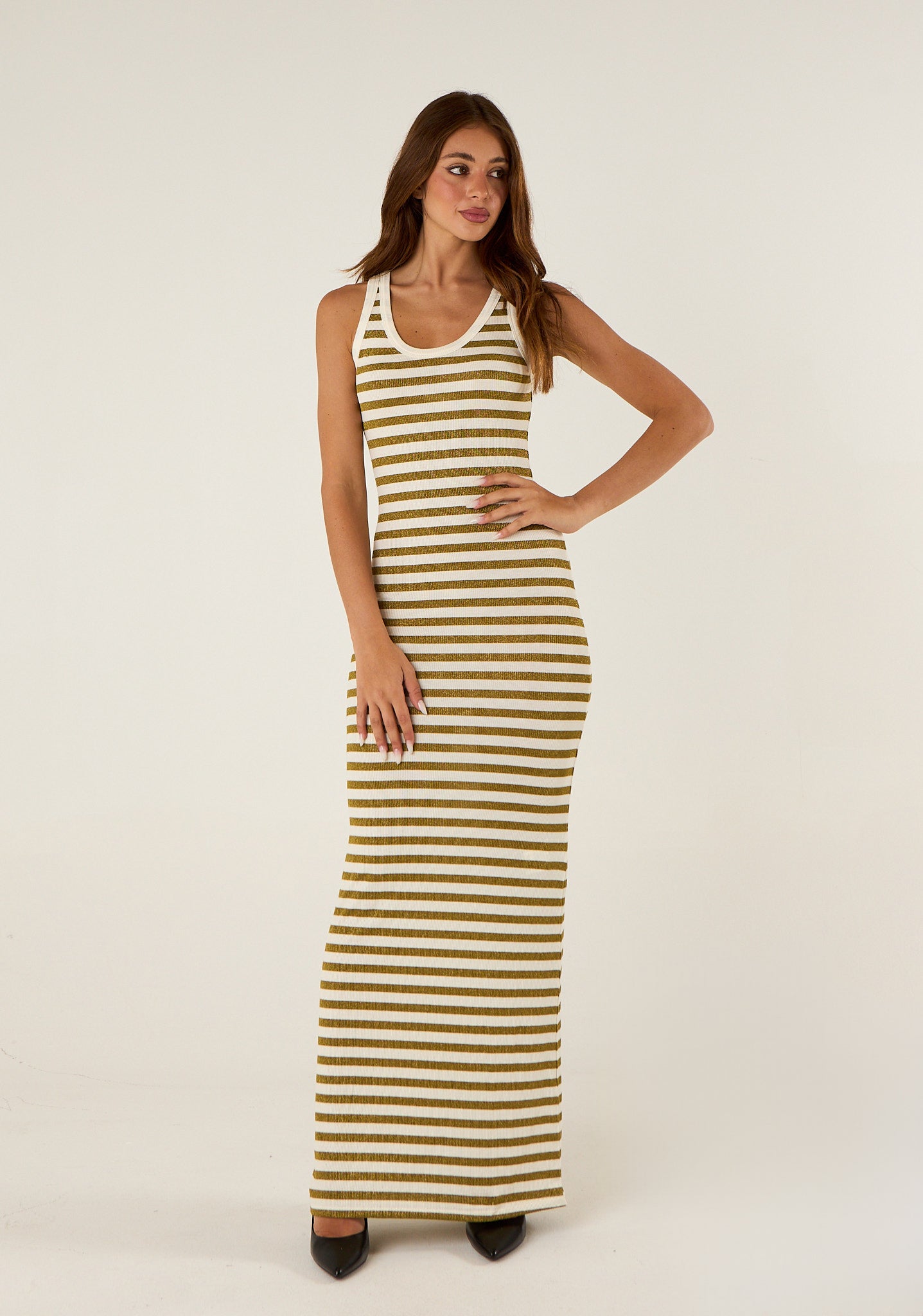 Abito maxi canottta a righe lurex