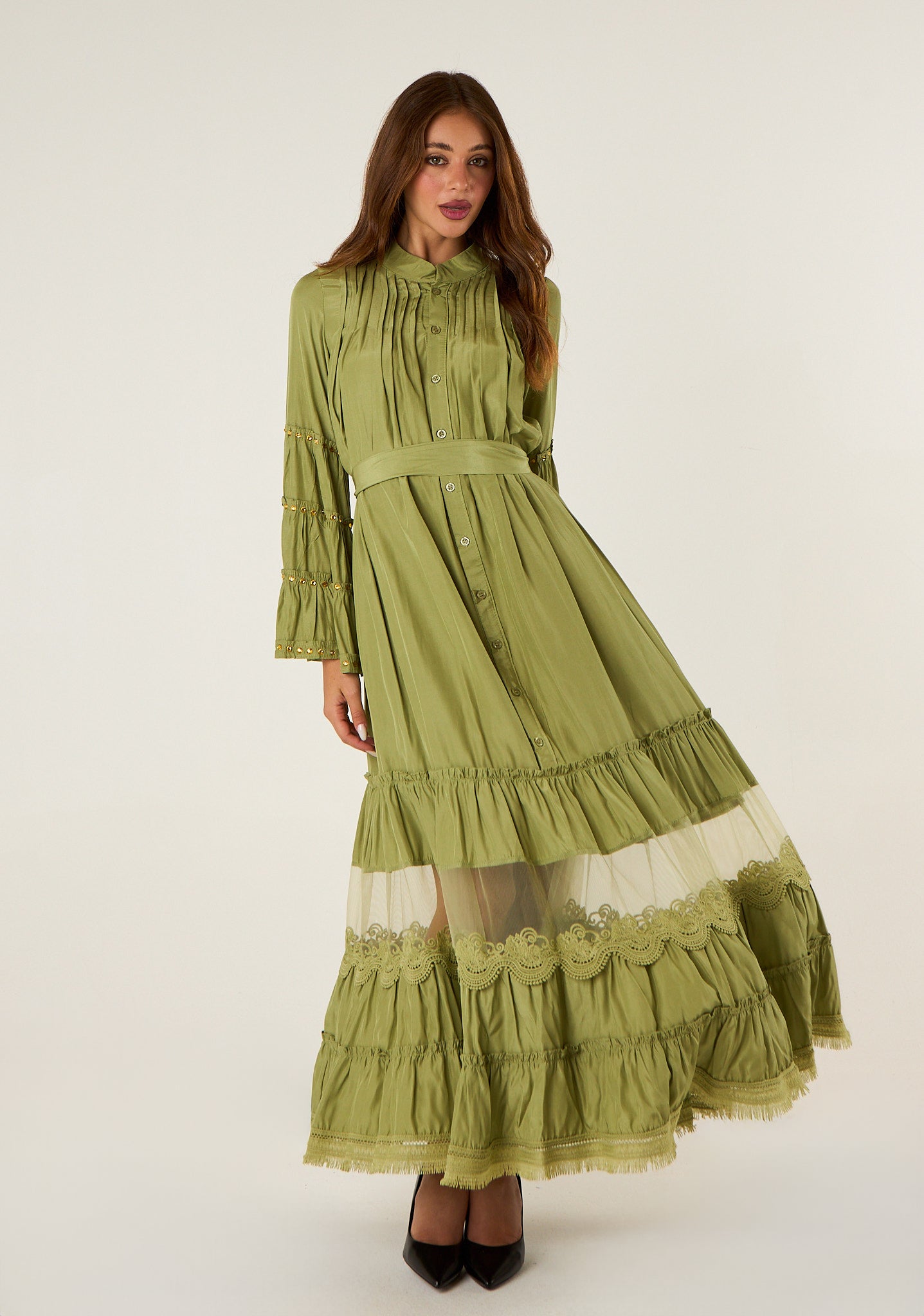 Abito maxi con trasparenza