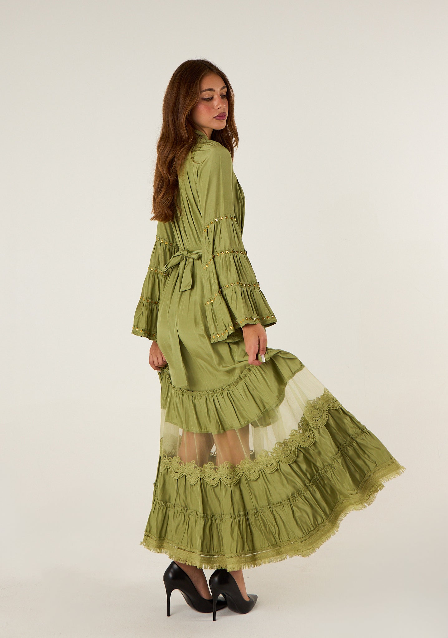 Abito maxi con trasparenza