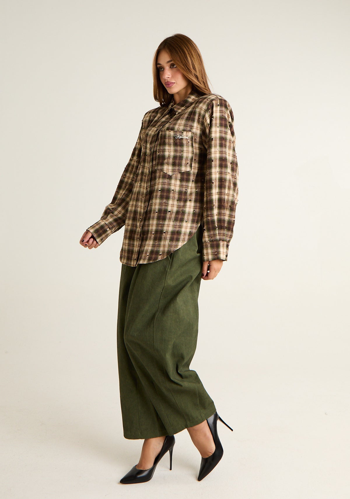 Camicia tartan con ricamo