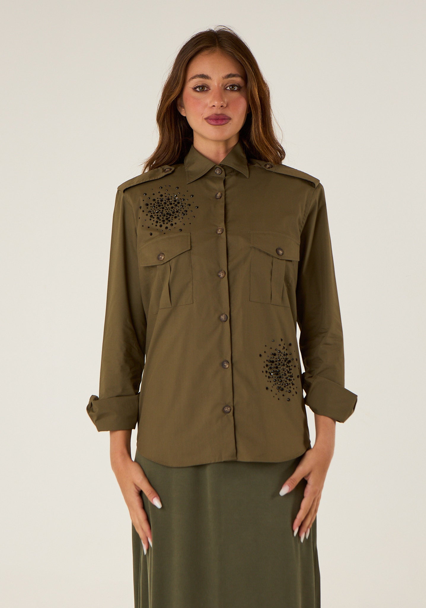 Camicia con applicazioni a macchia