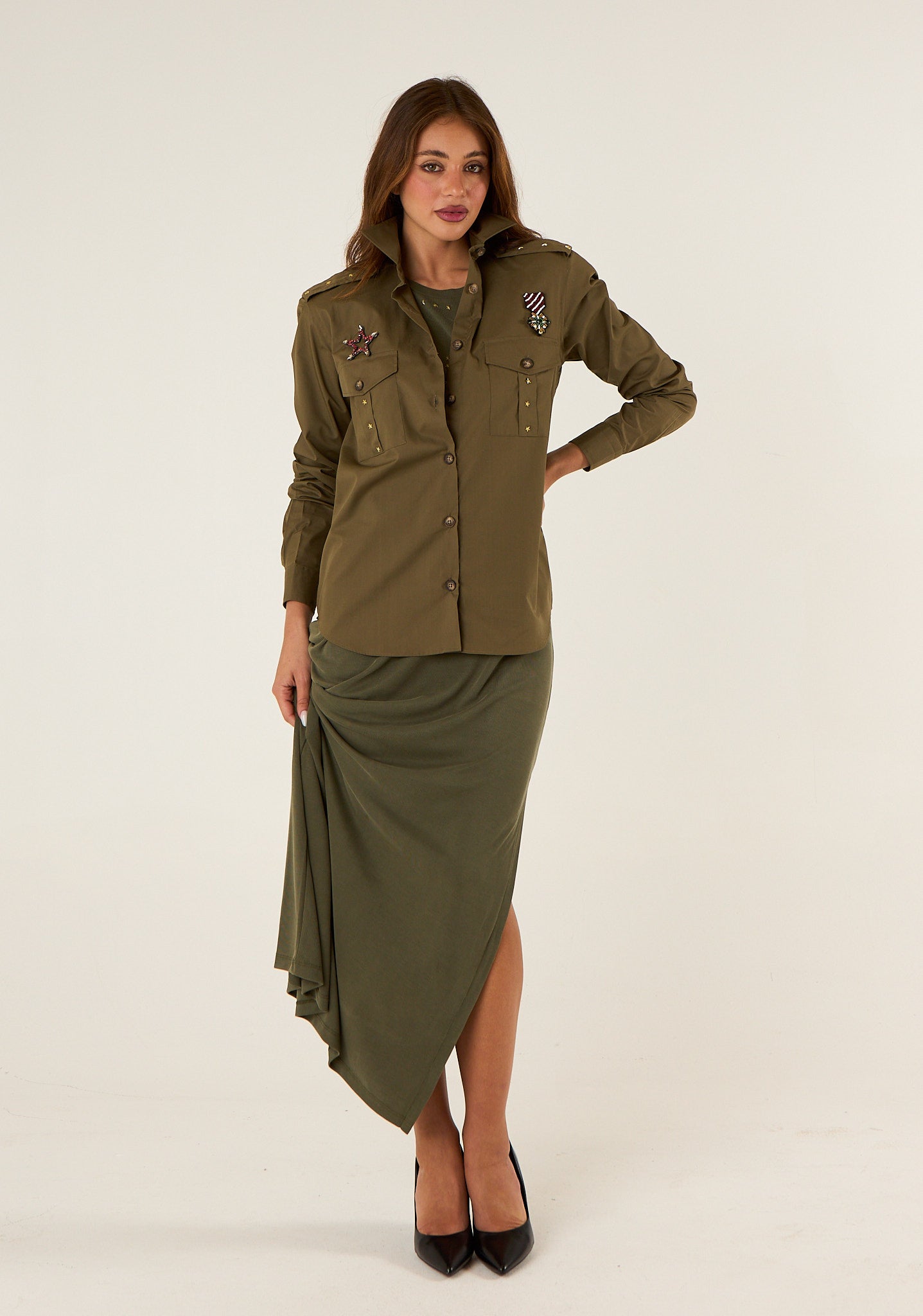 Camicia con applicazioni military