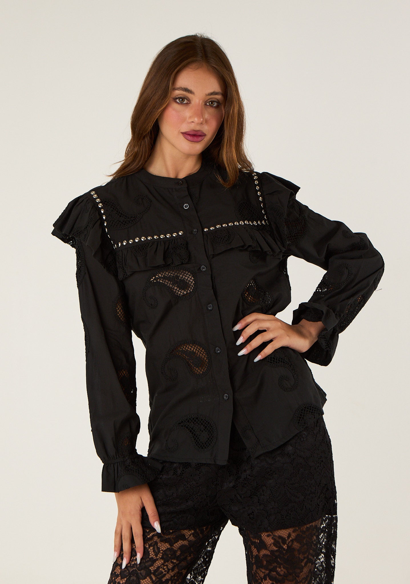 Camicia in cotone traforato