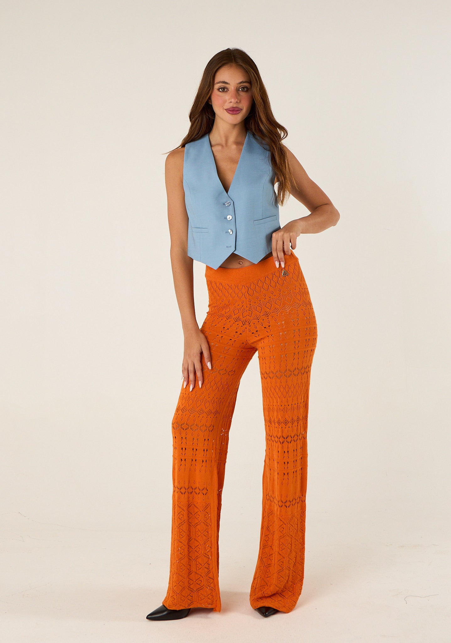 Pantalone palazzo in maglia lavorata