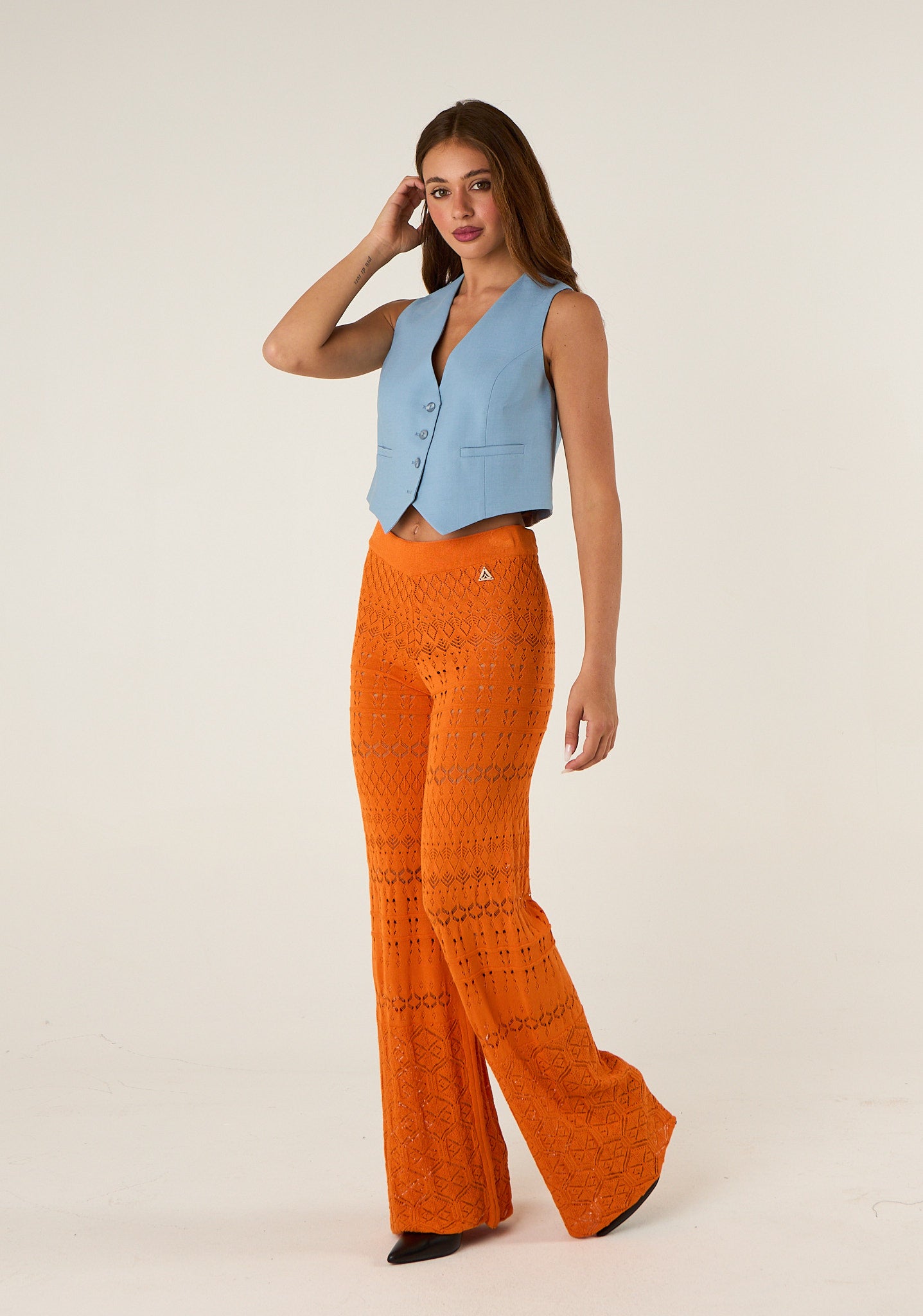 Pantalone palazzo in maglia lavorata