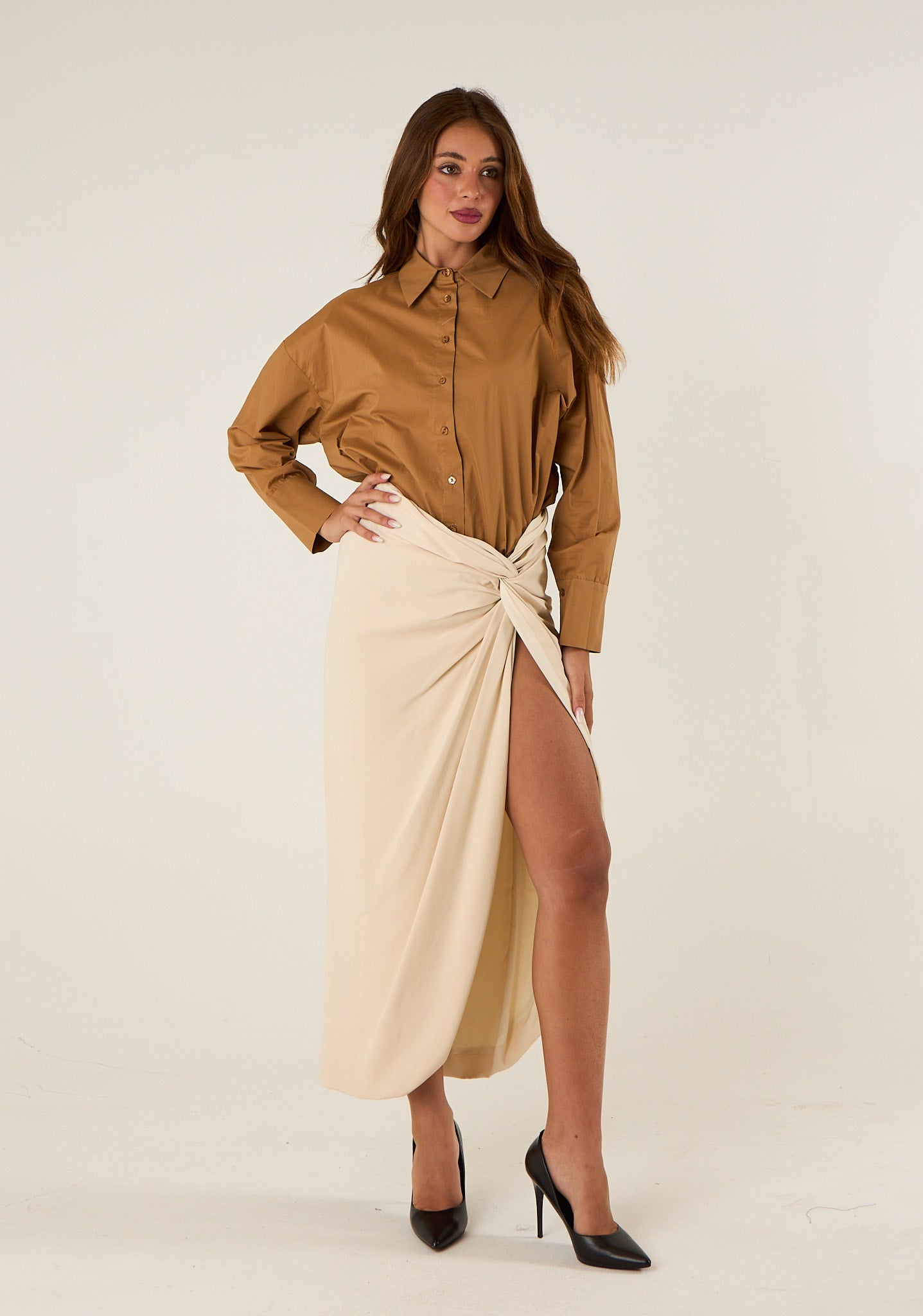 Gonna midi con dettaglio drappeggiato