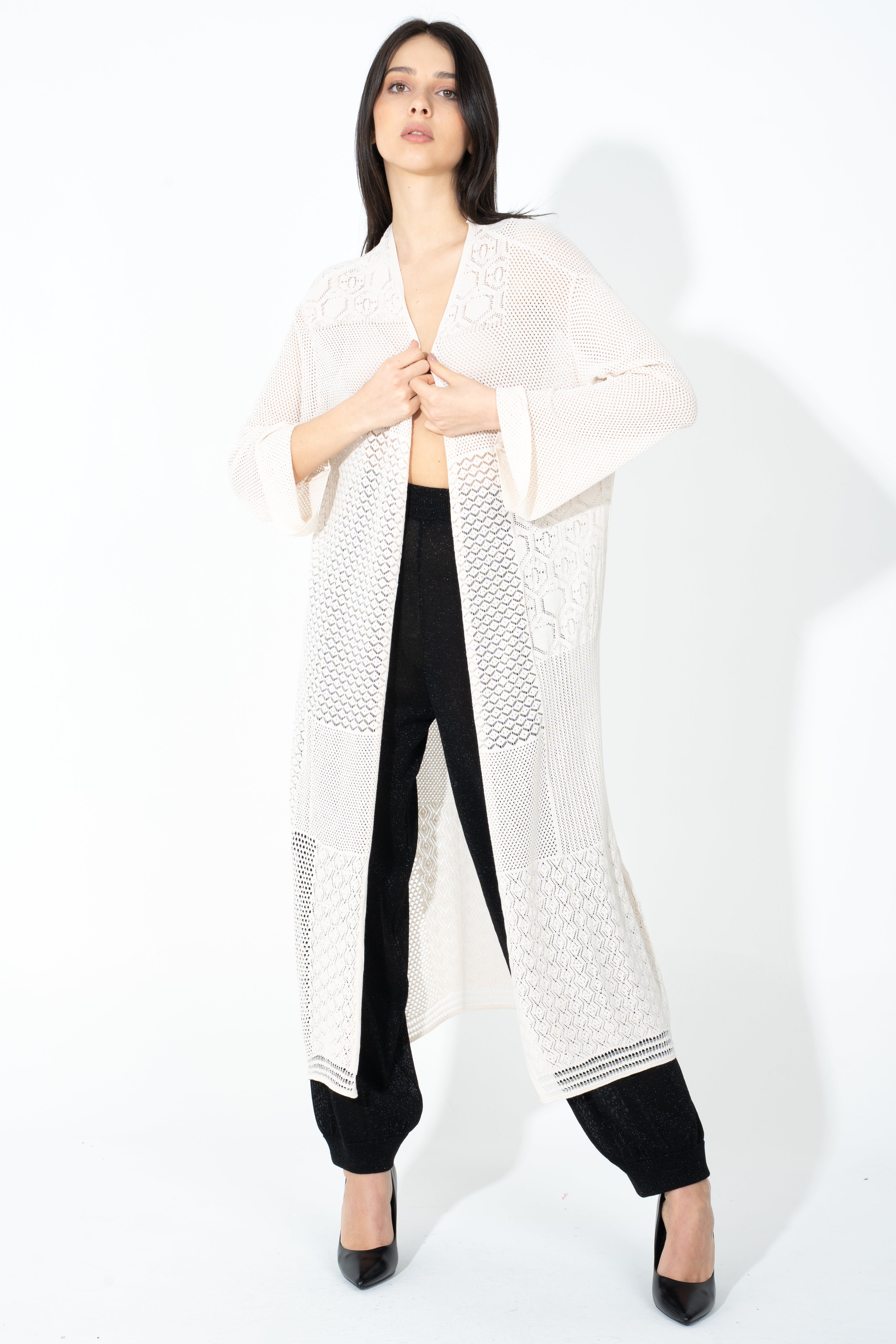 Kimono lungo in maglia punto pizzo