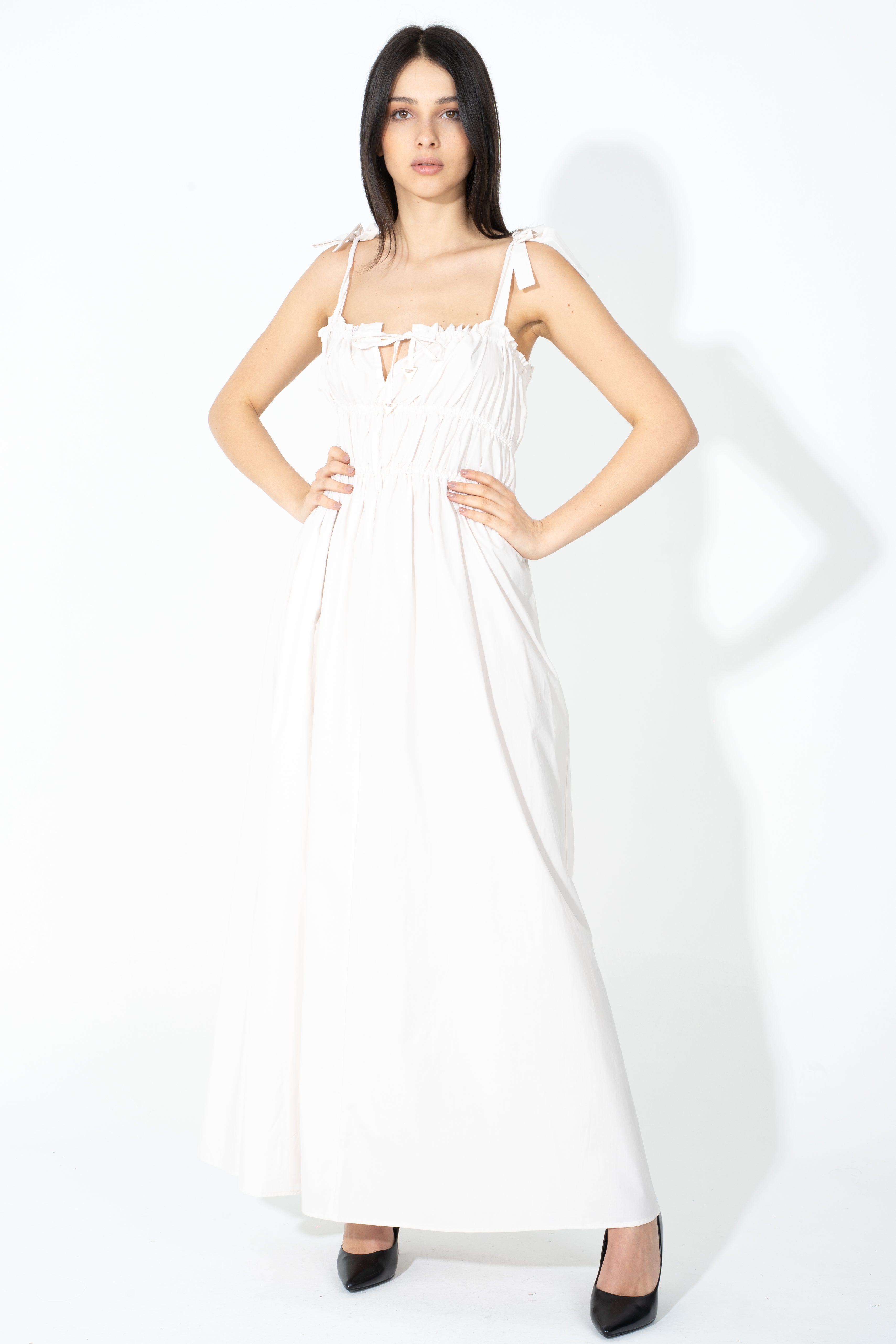 Abito maxi con corpetto smock