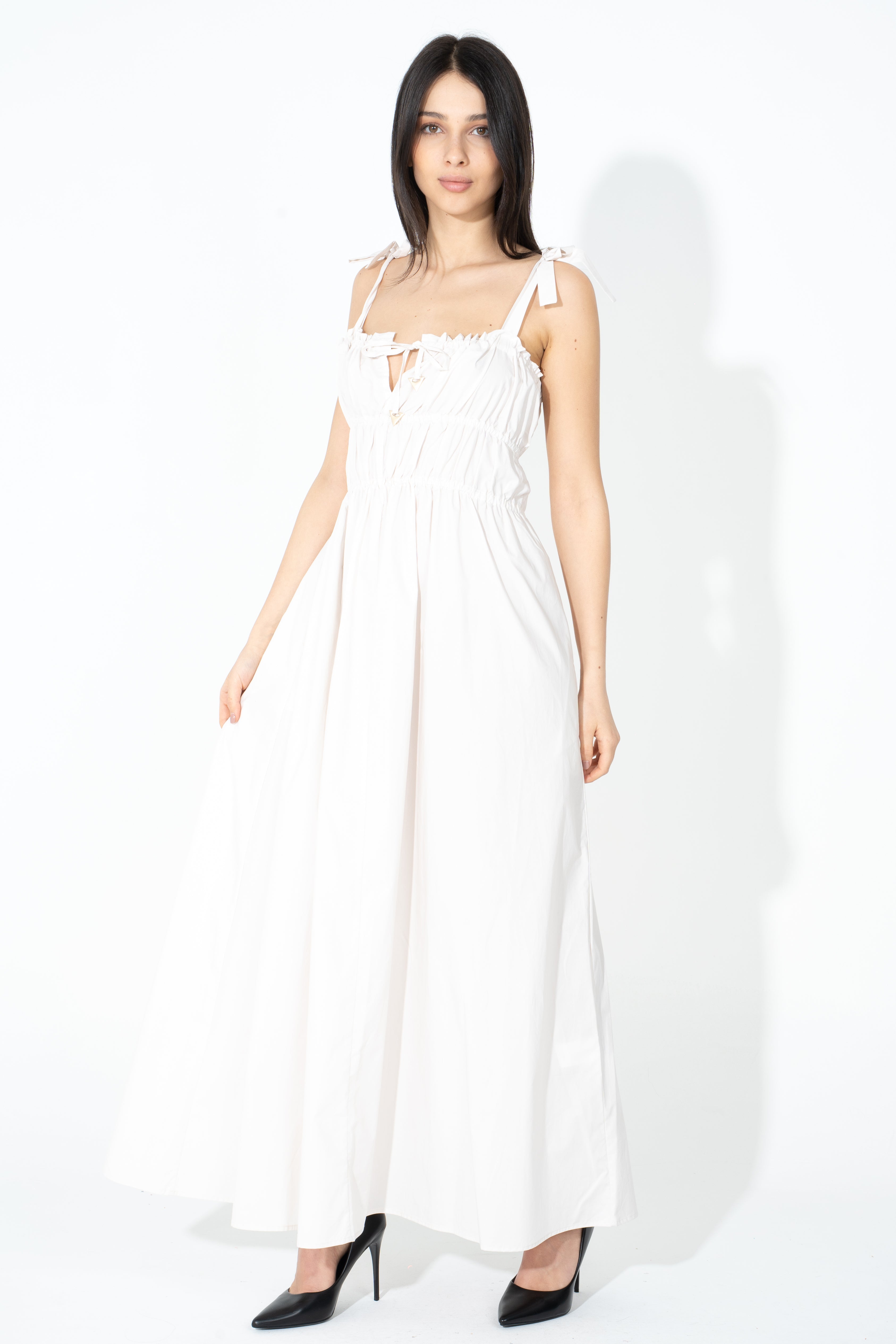 Abito maxi con corpetto smock