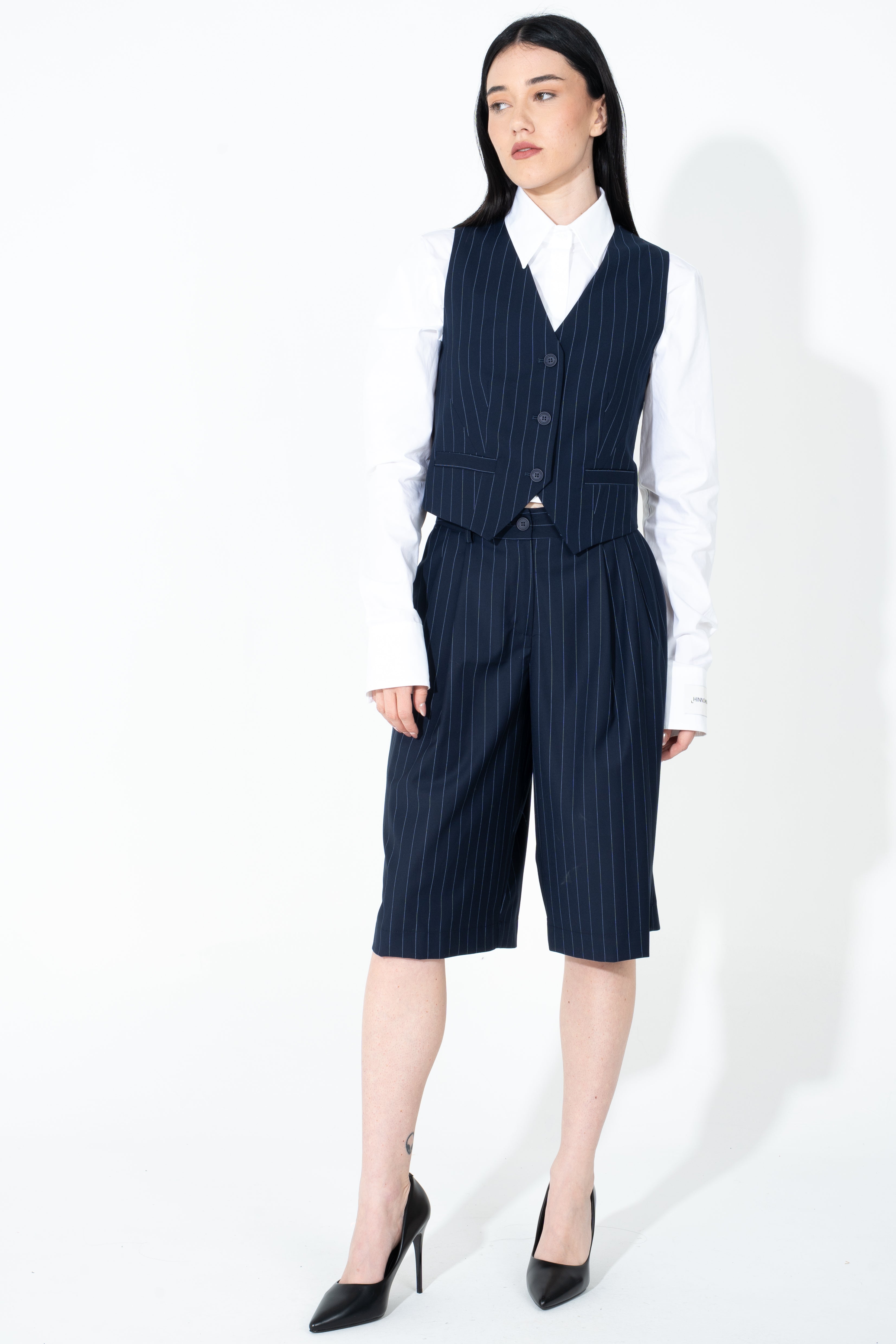Gilet gessato in poliviscosa