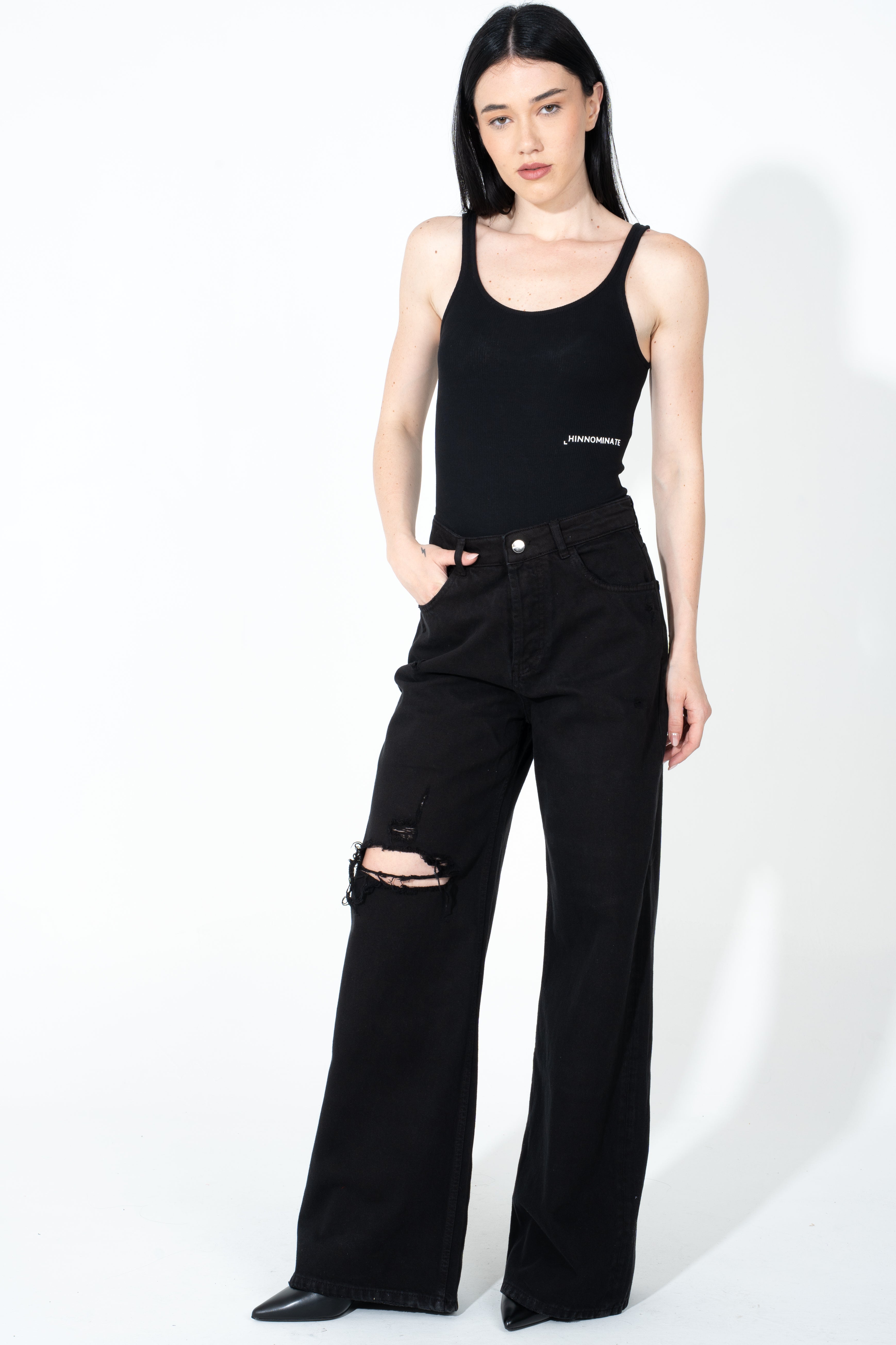Pantalone in tessuto jeans con rotture