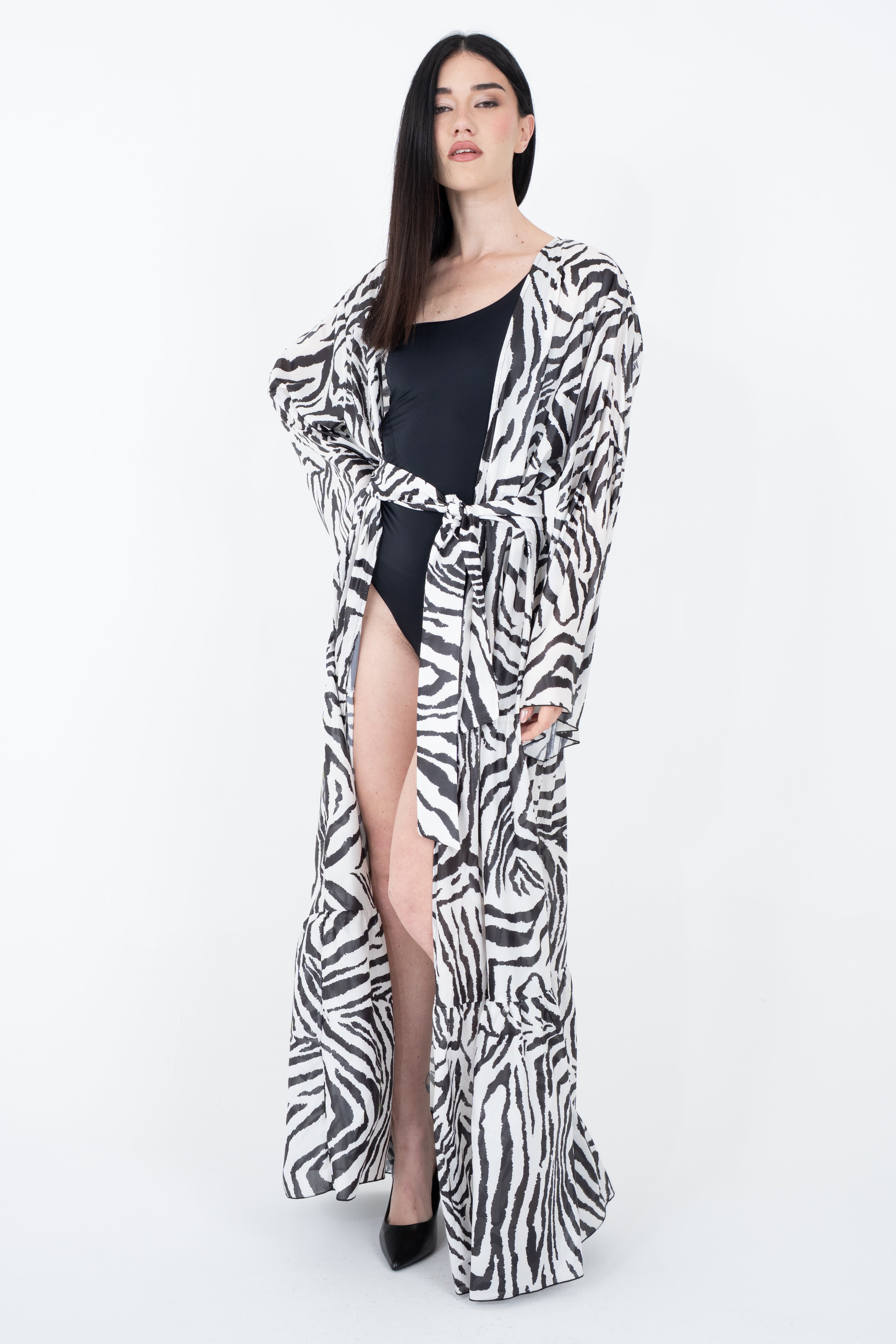 Kimono lungo con cintura coordinata removibile