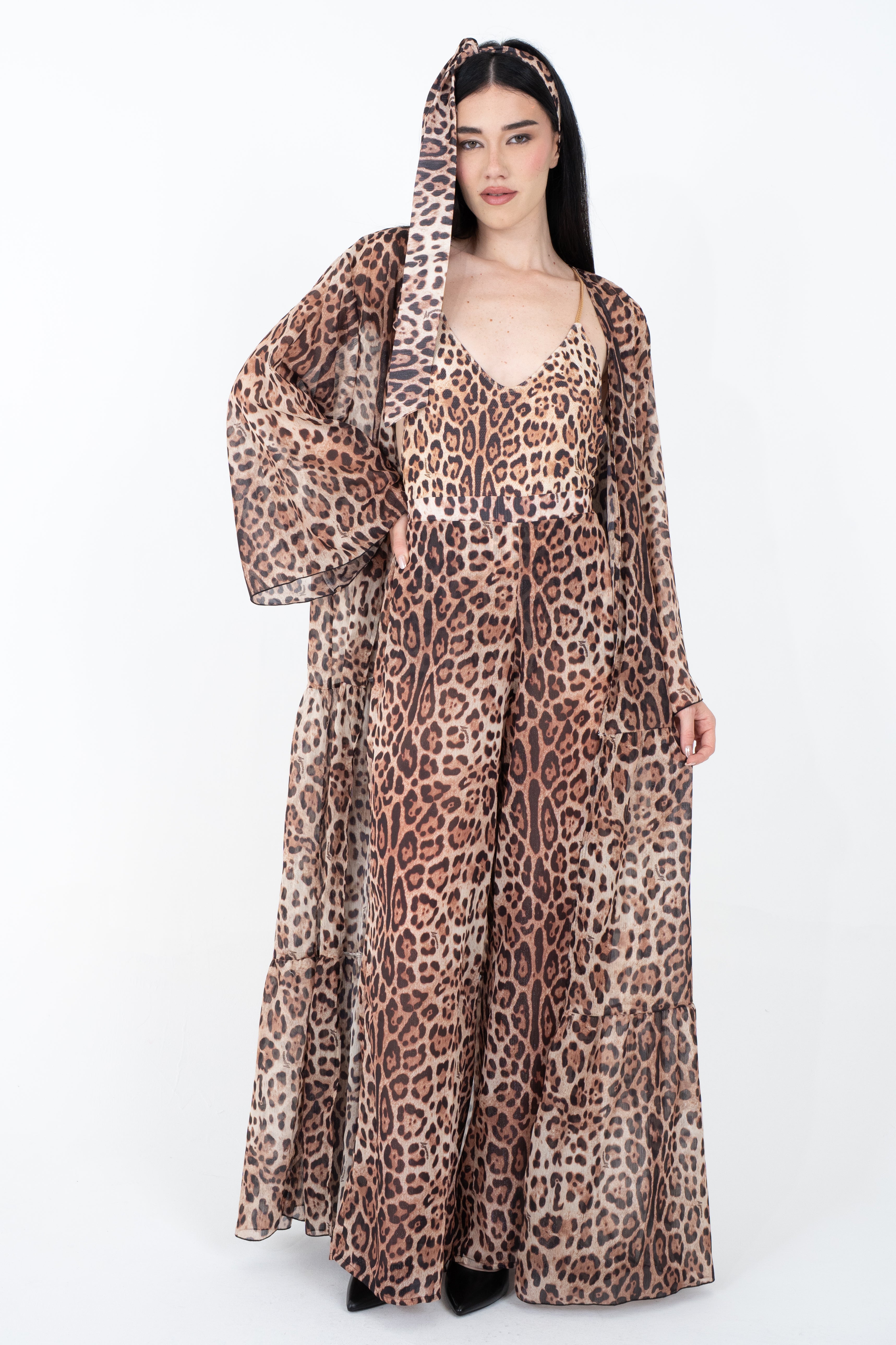 Kimono lungo con cintura coordinata removibile