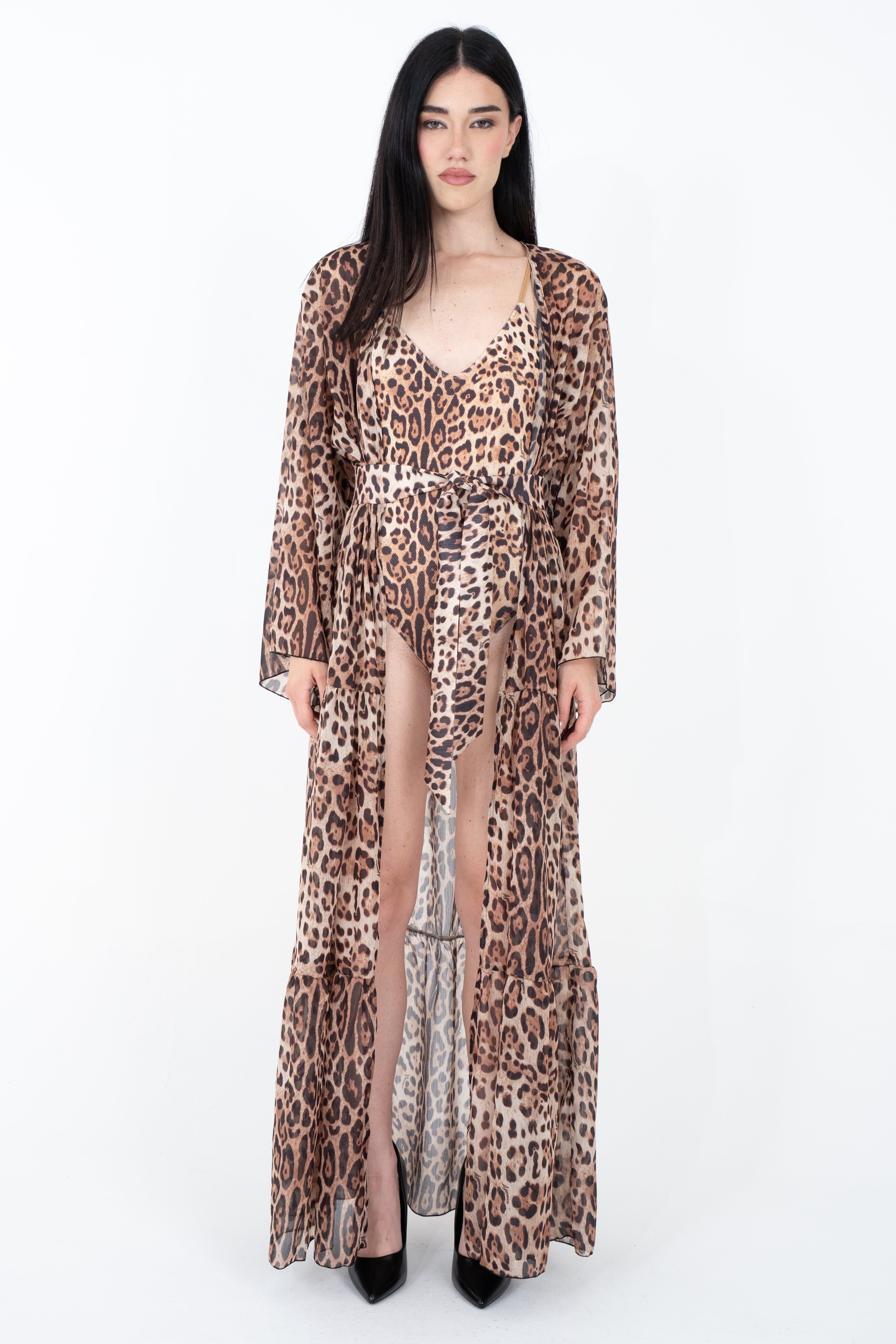Kimono lungo con cintura coordinata removibile
