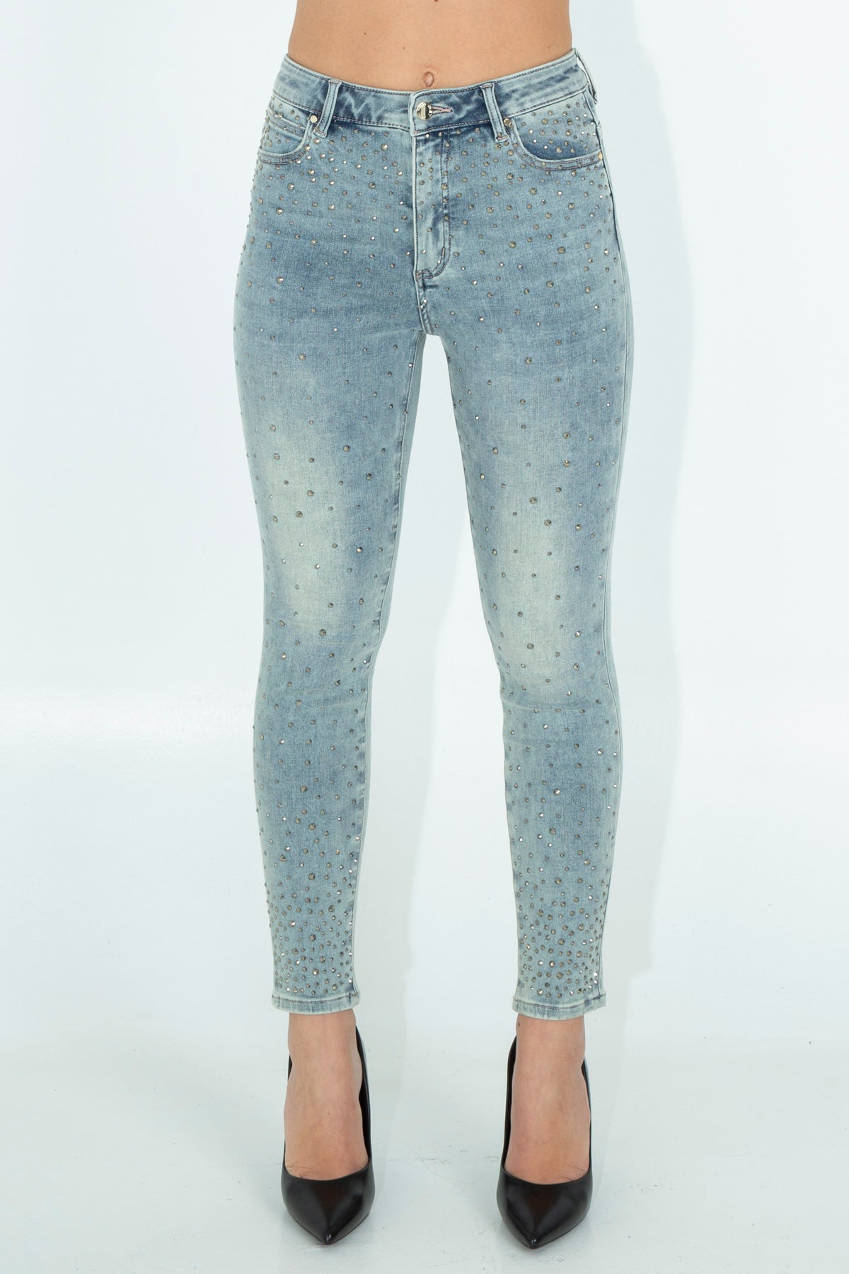 Jeans con strass frontali