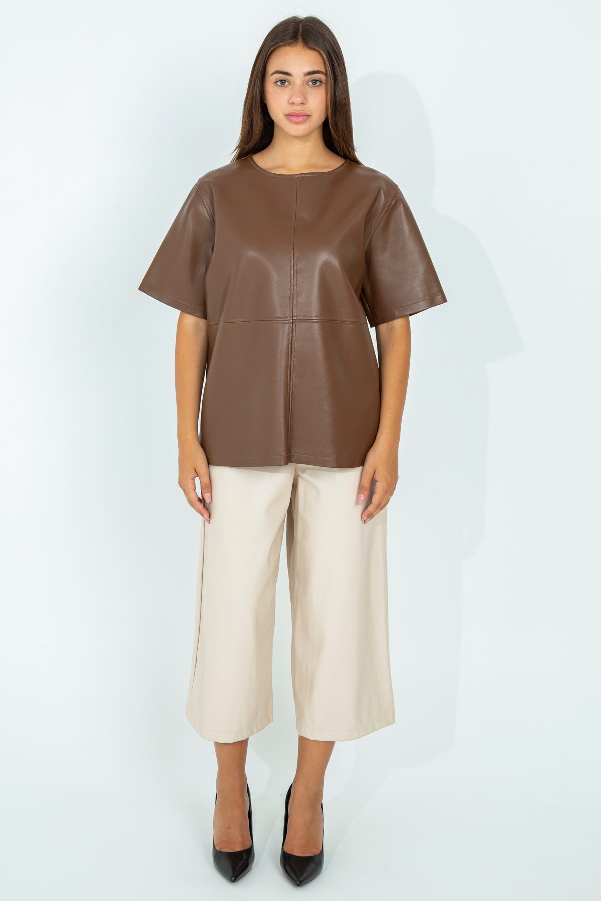 Oversized eco-leather T-shirt