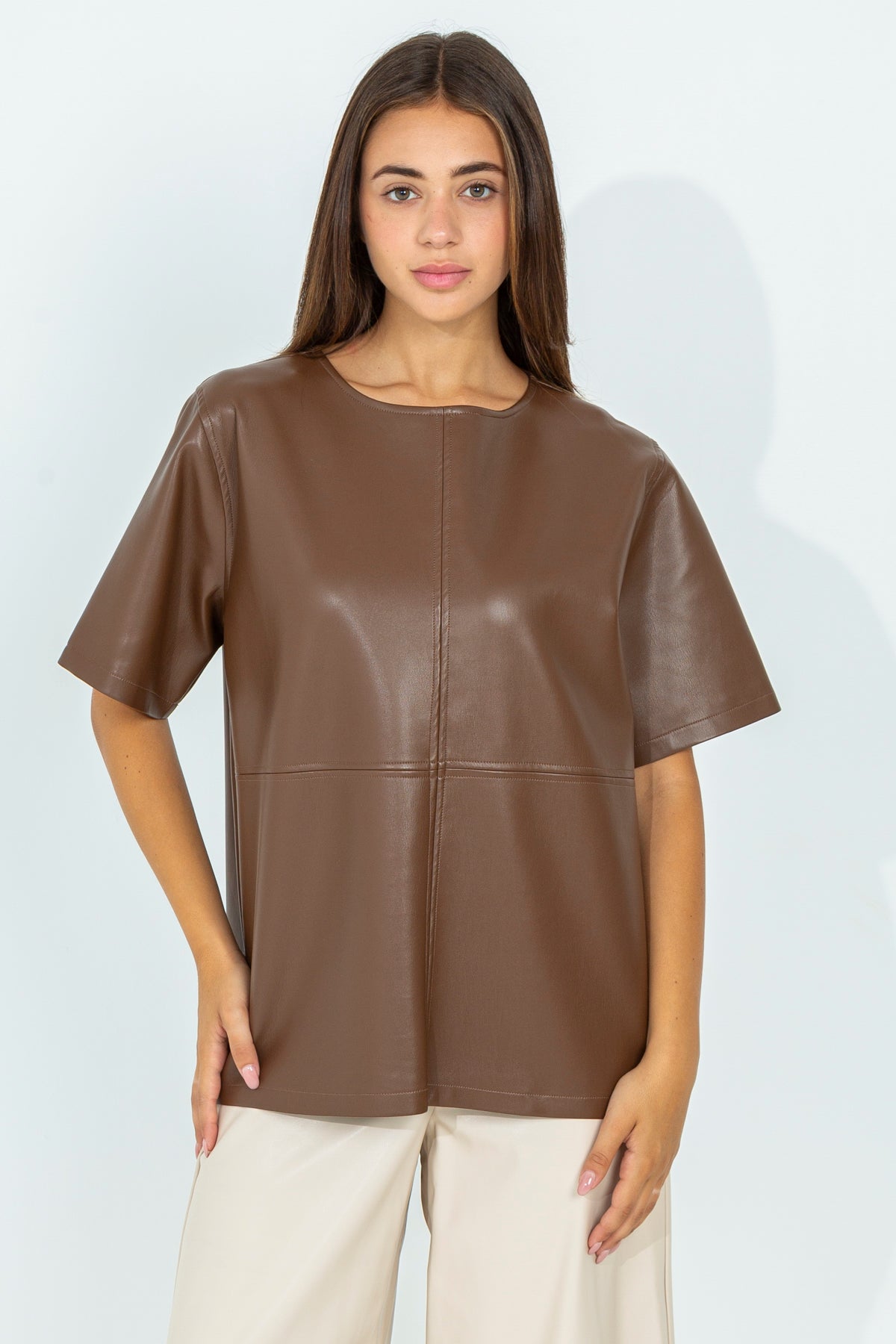 Oversized eco-leather T-shirt