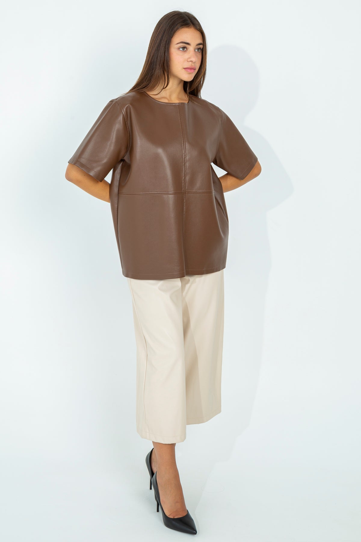 Oversized eco-leather T-shirt