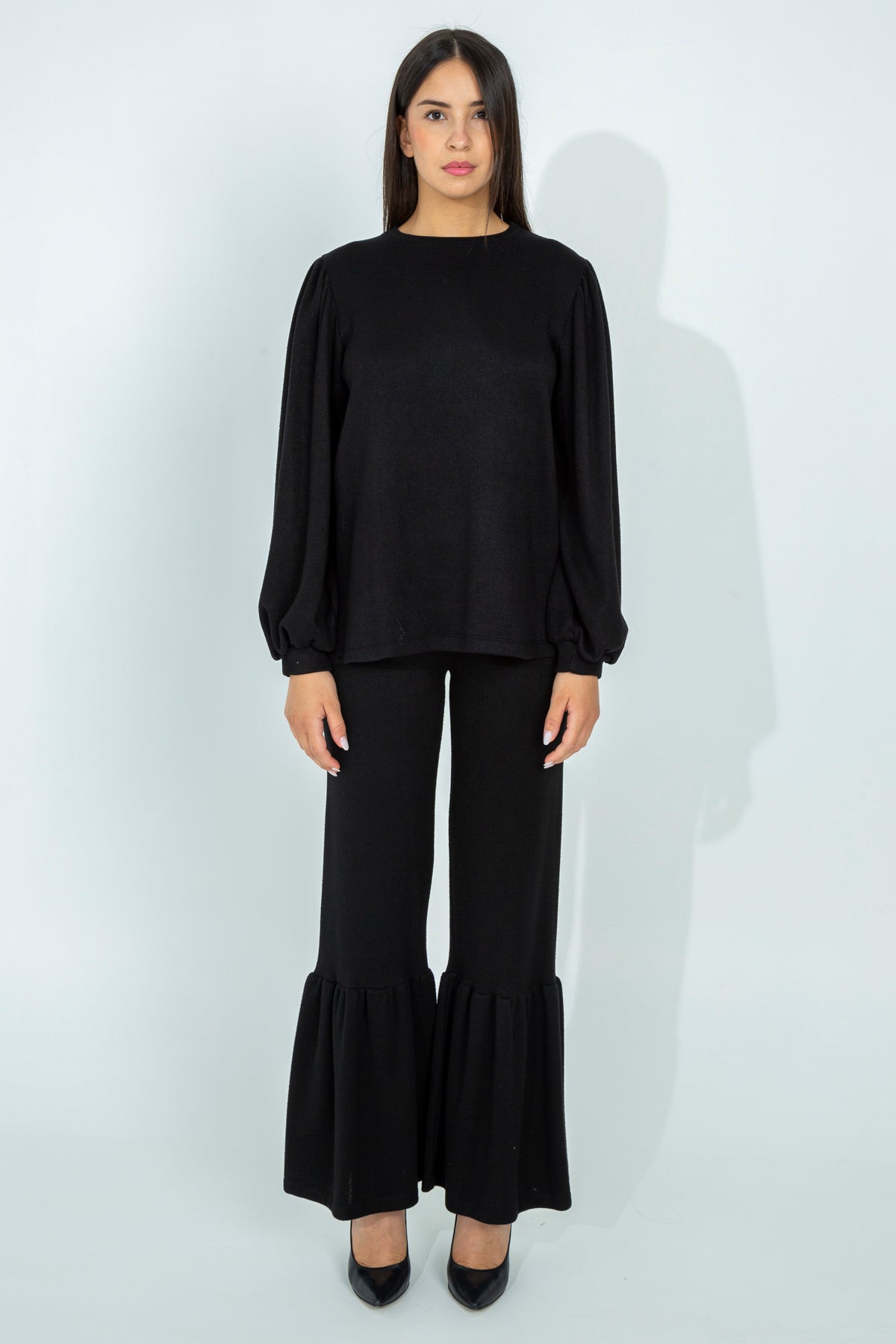 Wool jersey palazzo trousers