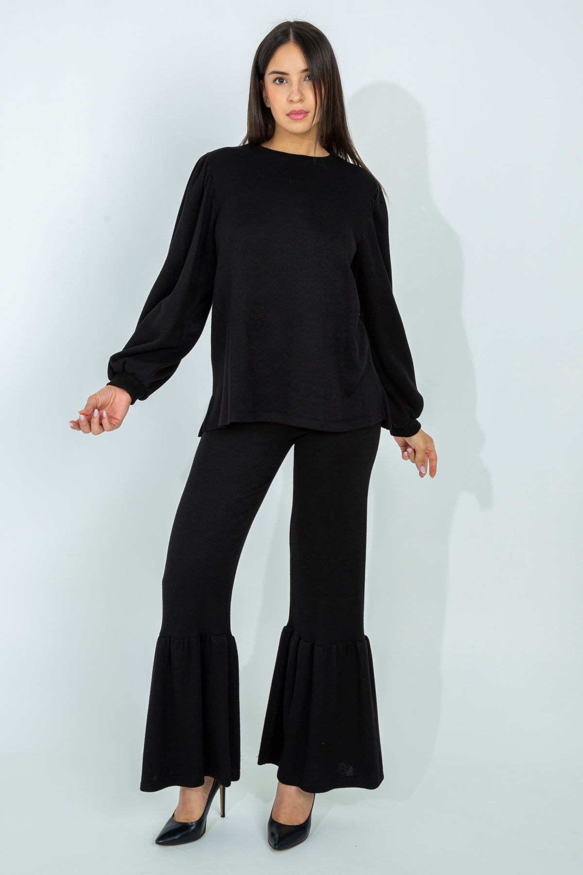 Wool jersey palazzo trousers