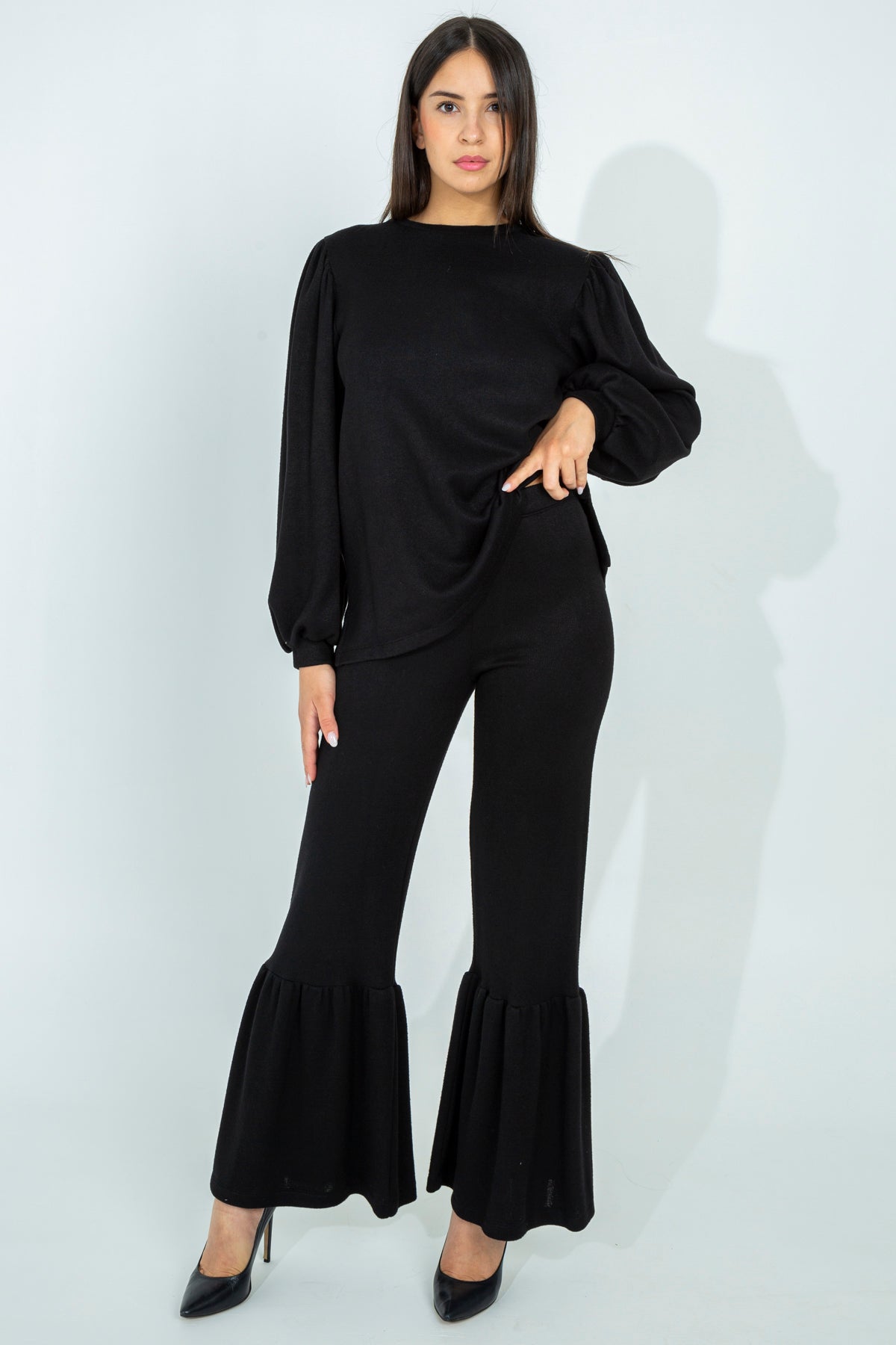 Wool jersey palazzo trousers