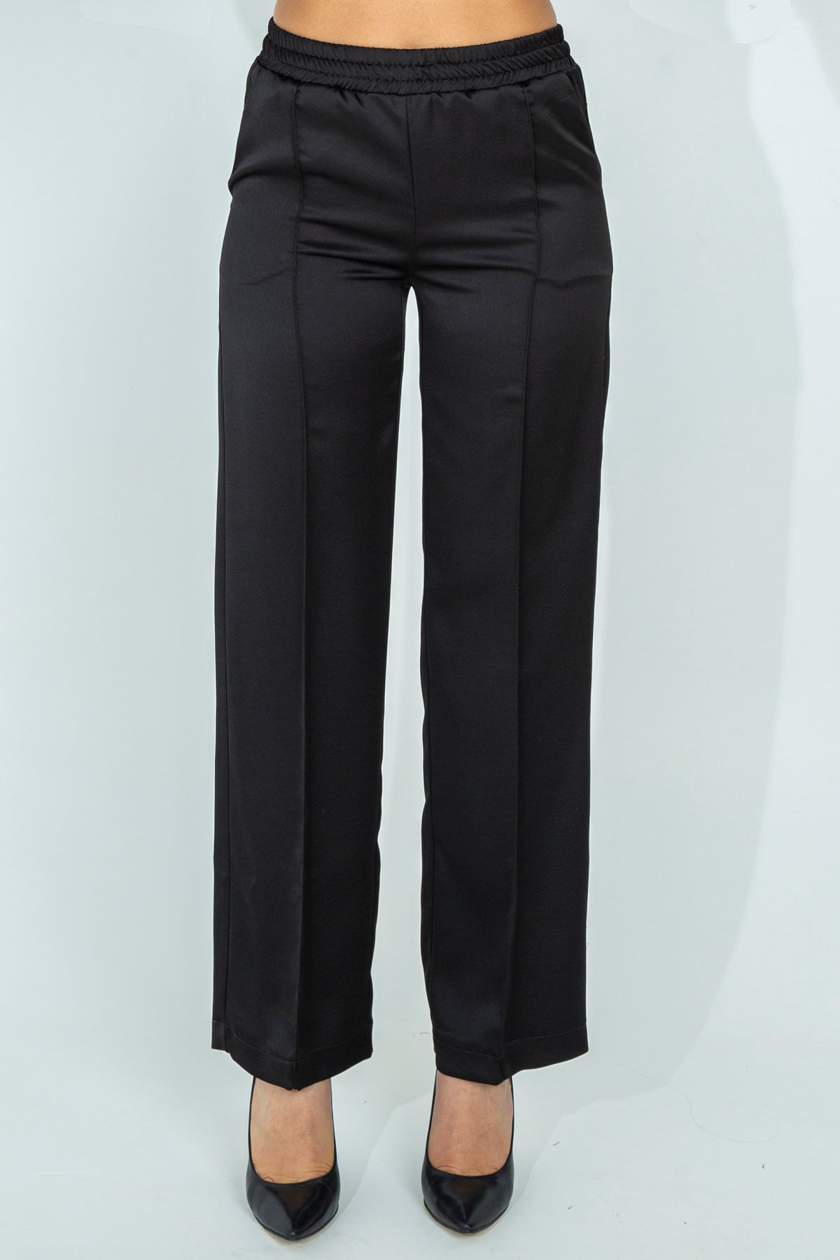 Straight trousers in slip fabric