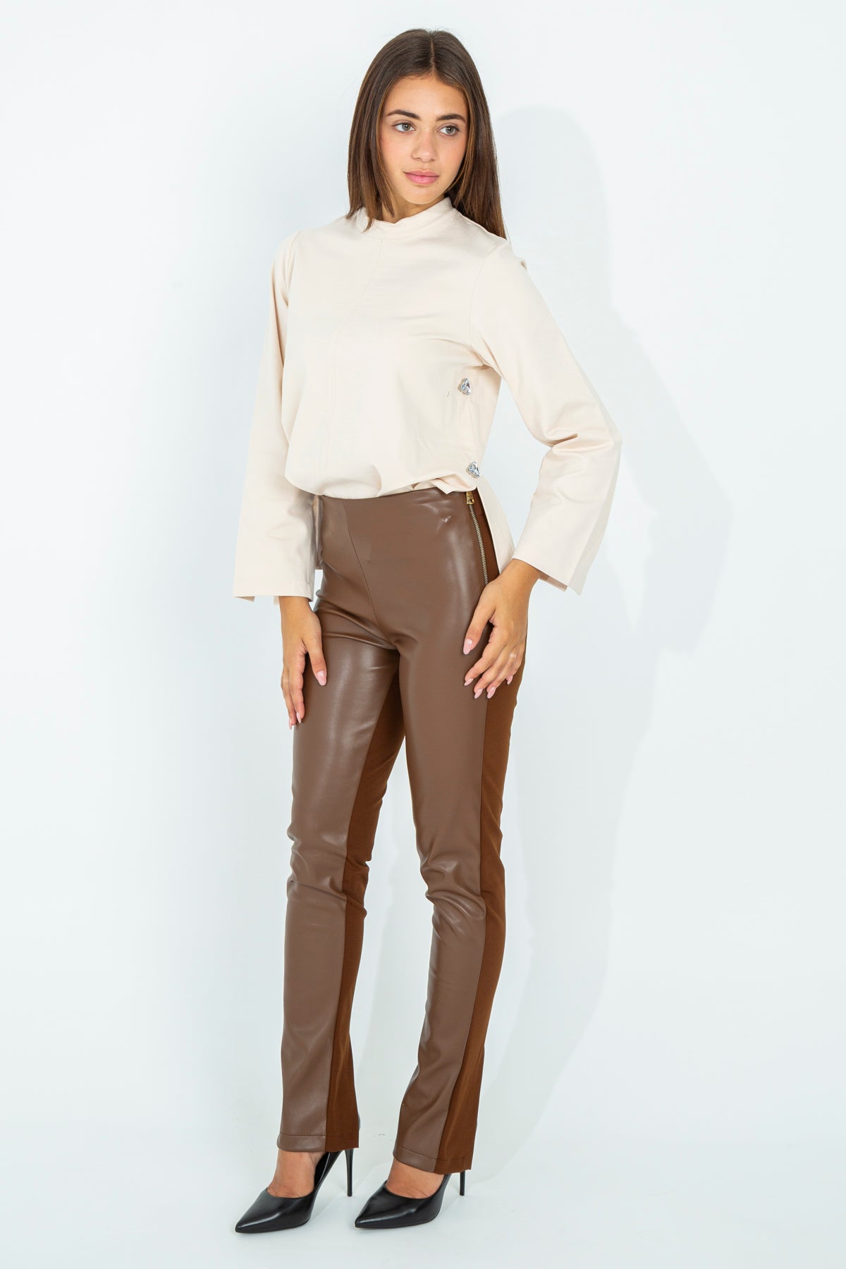 Bi-fabric eco-leather leggings