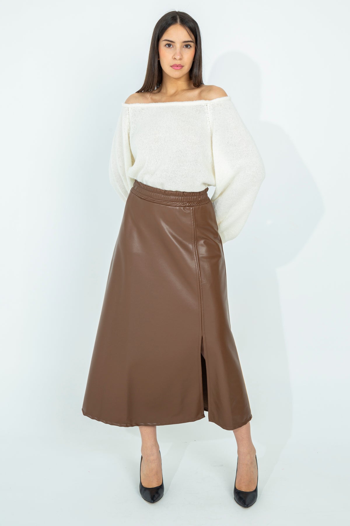 Maxi circle skirt in eco leather