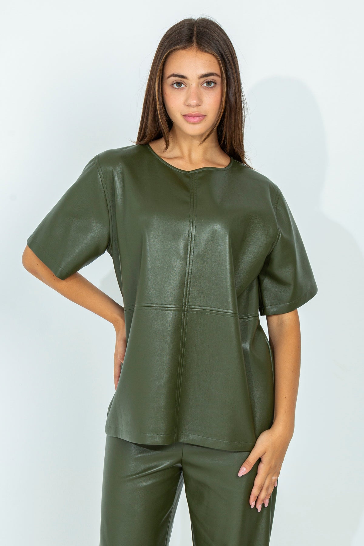 Oversized eco-leather T-shirt