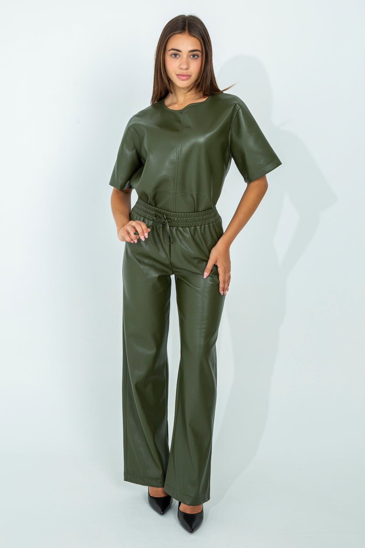 Palazzo trousers in eco leather