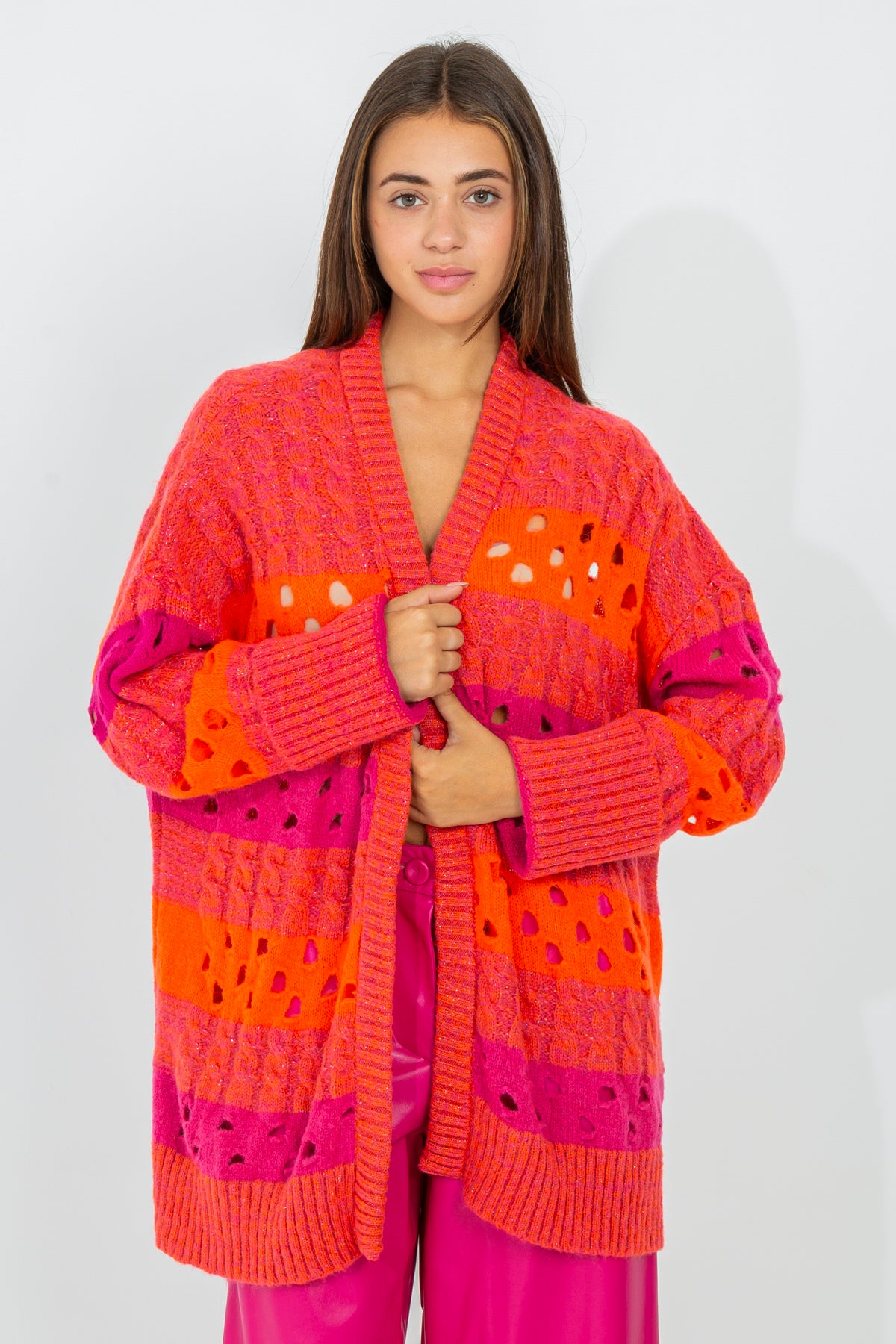 Cardigan multicolor con filo lurex