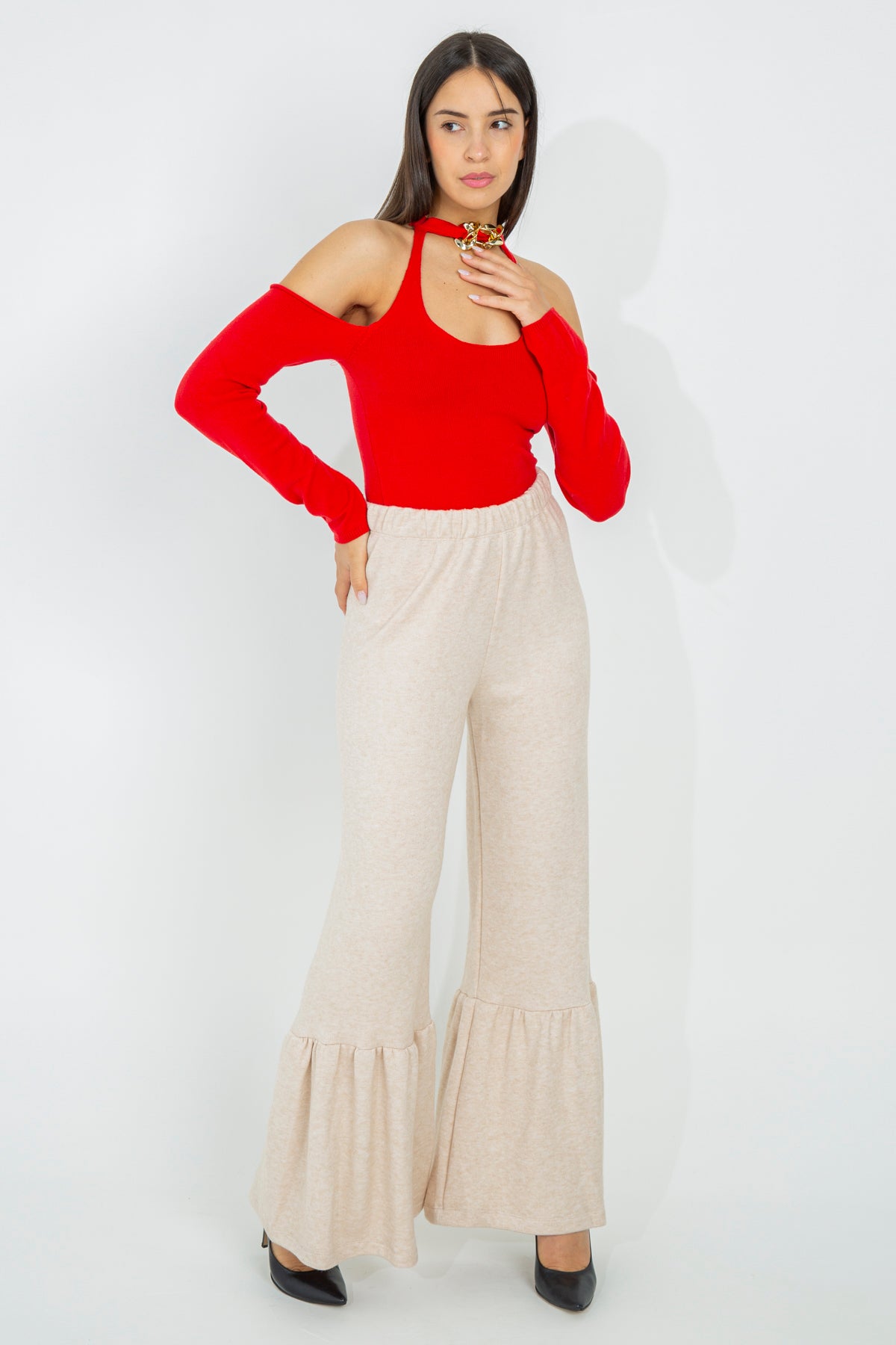 Wool jersey palazzo trousers