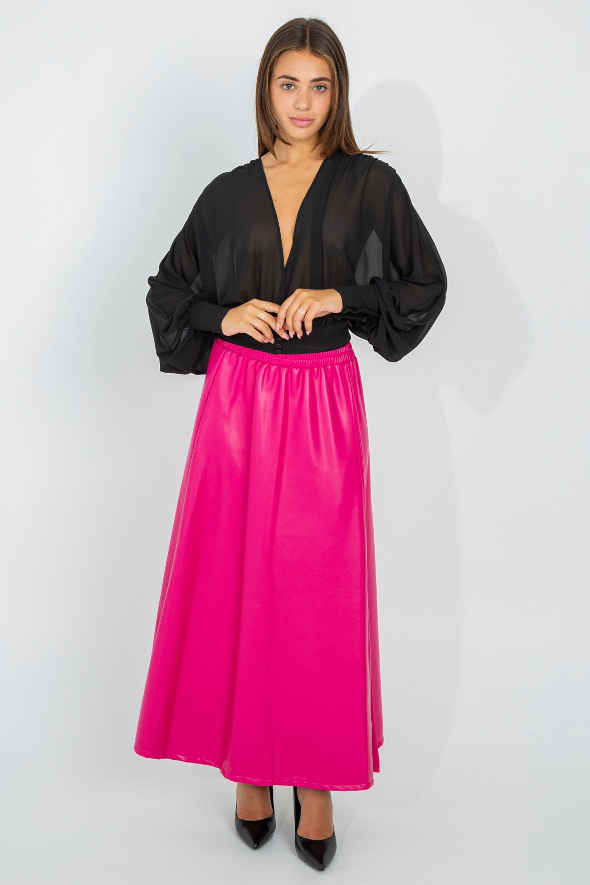 Maxi circle skirt in eco leather