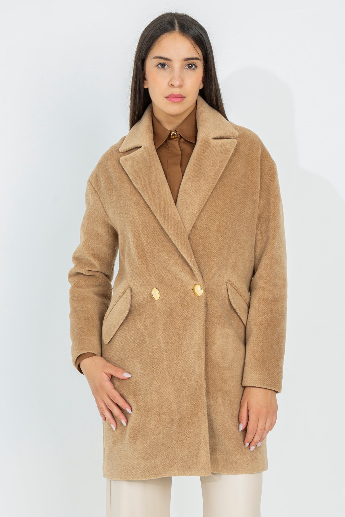 Double-breasted midi coat