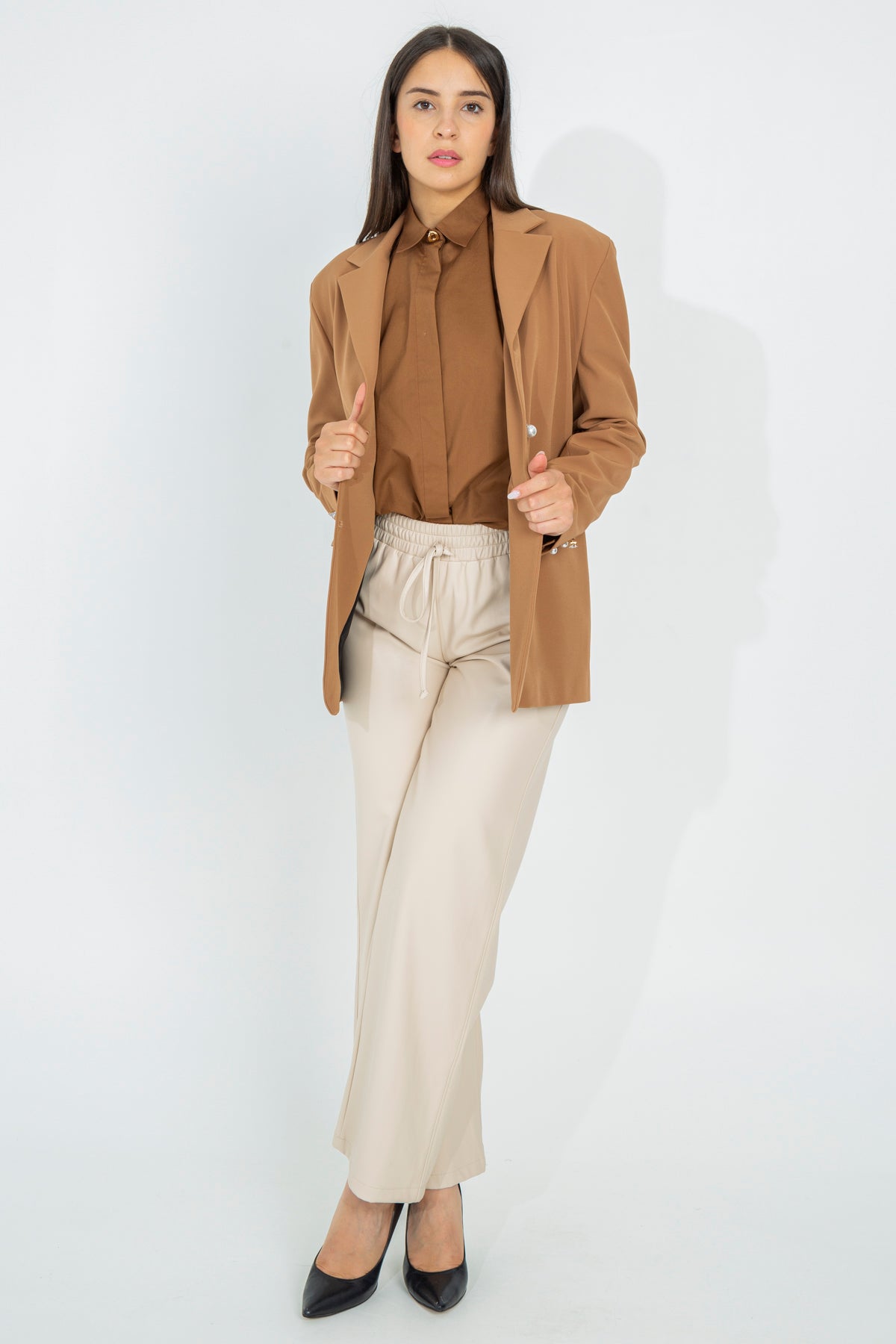 Palazzo trousers in eco leather