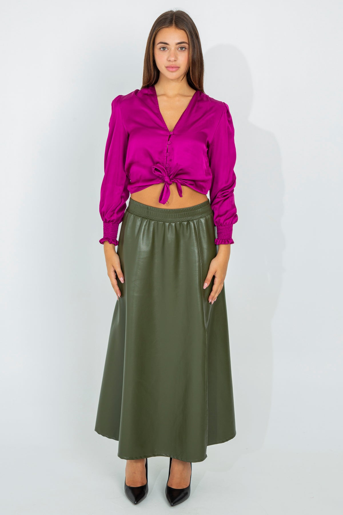 Maxi circle skirt in eco leather