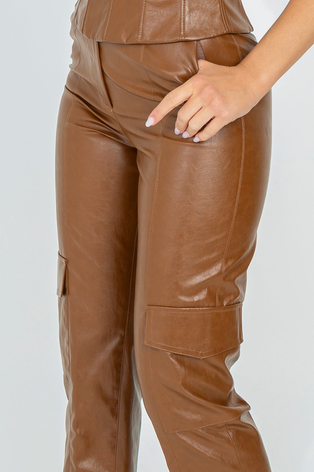 Faux Leather Cargo Pants