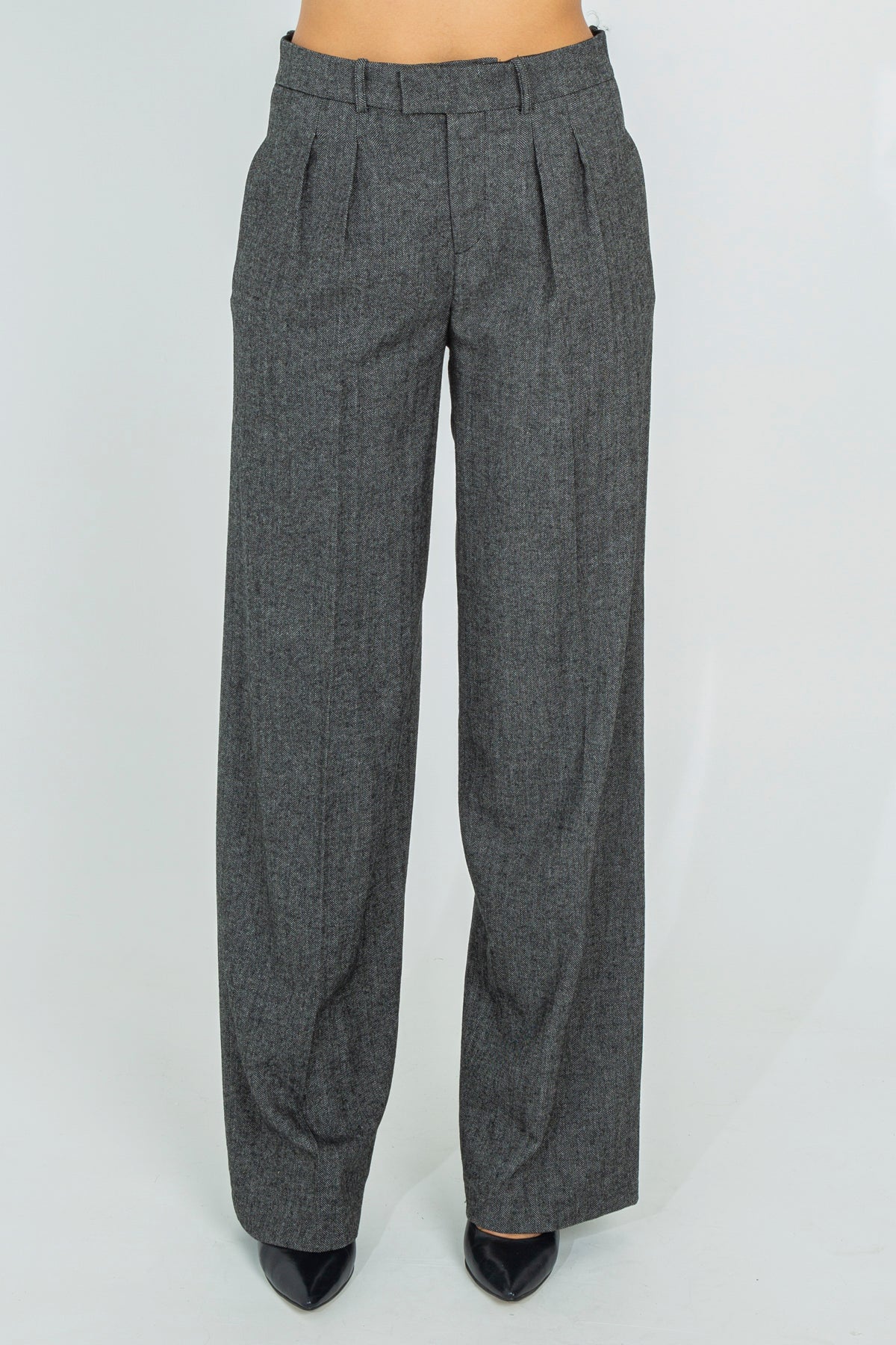 Fishbone Tweed Palazzo Pants